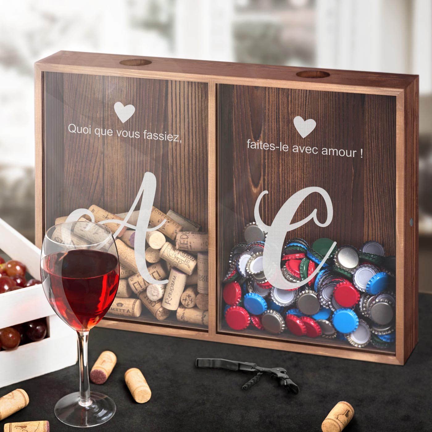 Boîte collectrice de bouchons de vin et de bière personnalisée Murrano