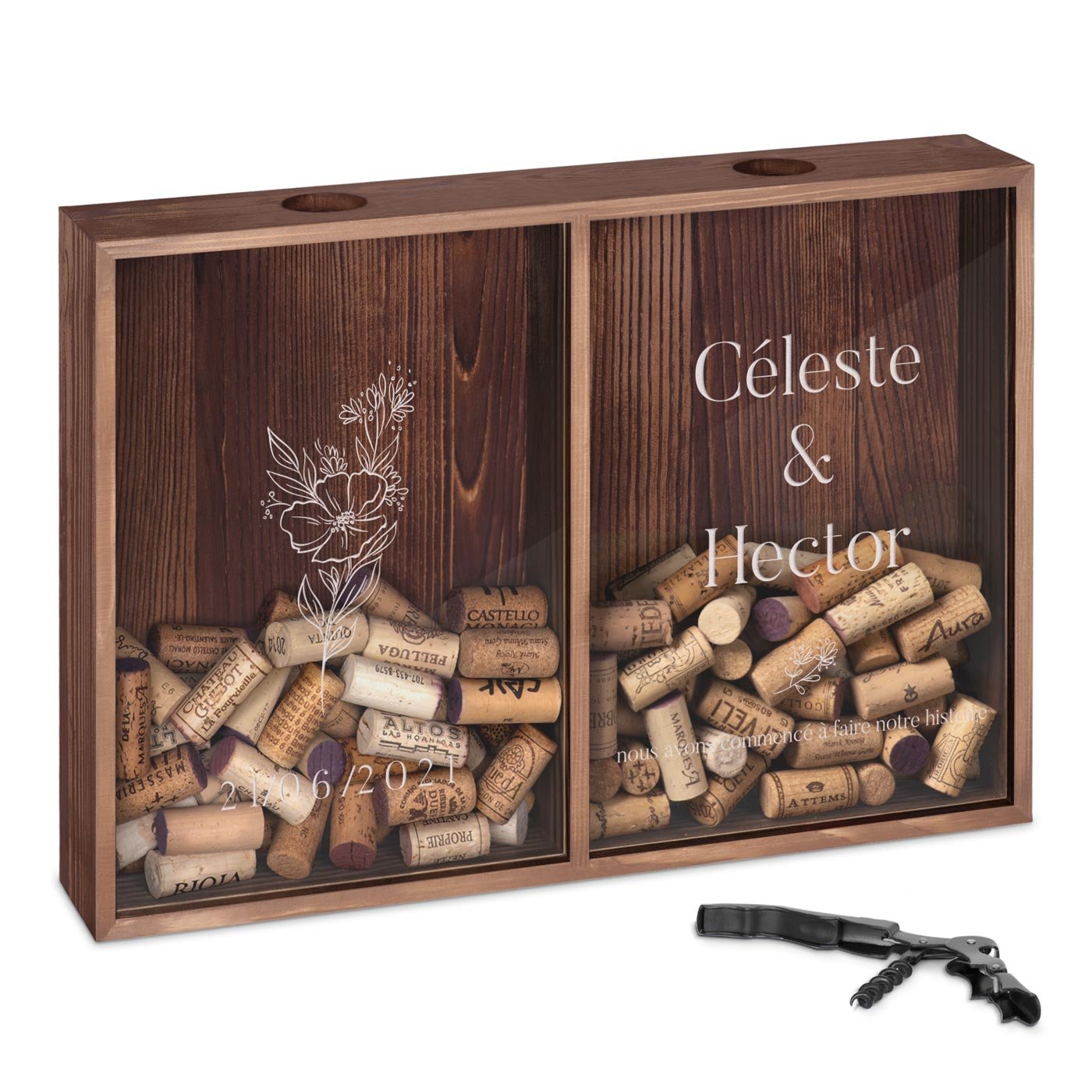 Recolector de tapones de vino y cerveza personalizado de Murrano para novios