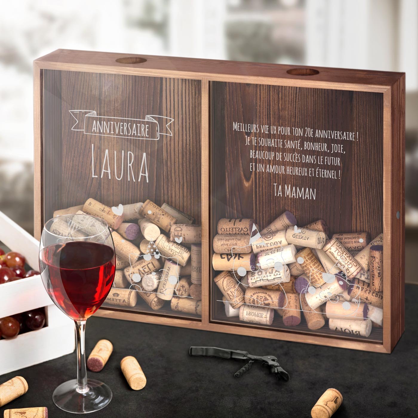 Recolector de tapones de vino y cerveza personalizado Murrano - Amante de los gatos