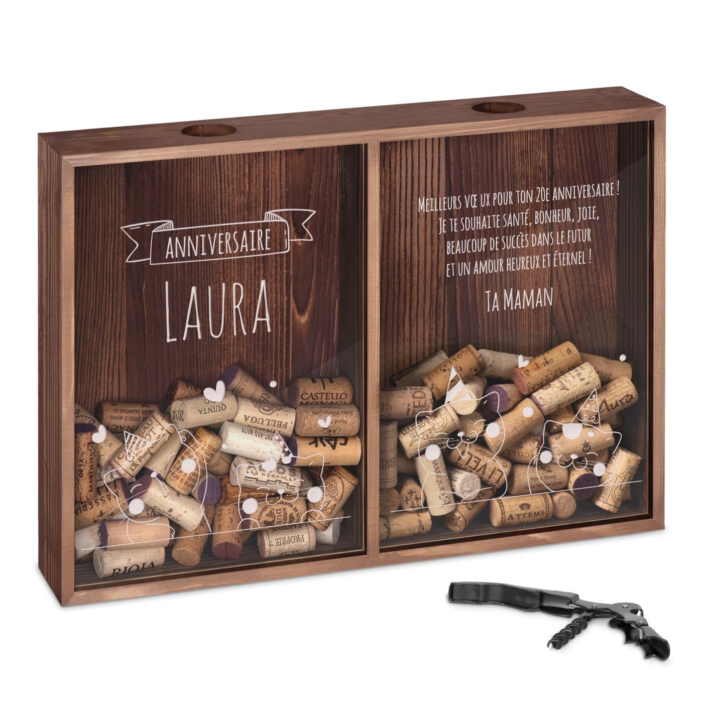 Recolector de tapones de vino y cerveza personalizado Murrano - Amante de los gatos