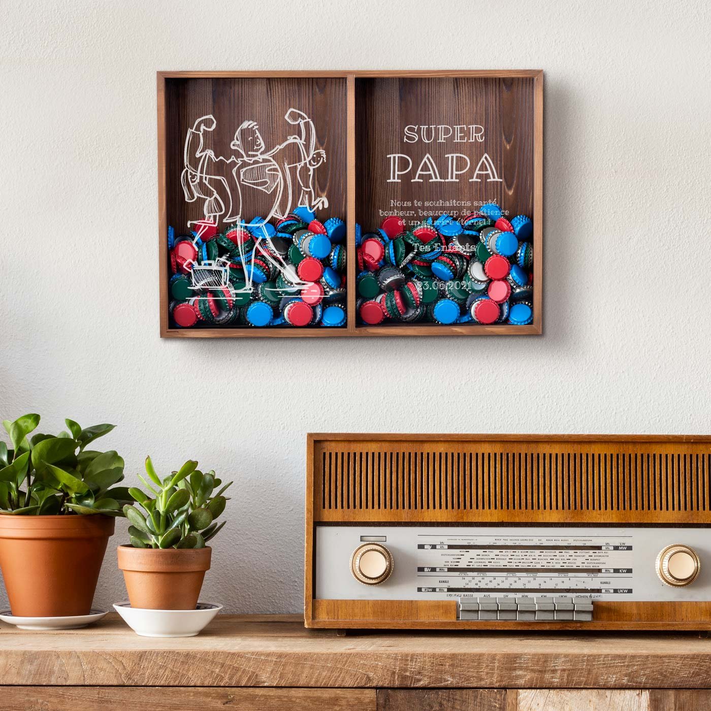 Recolector de tapones de vino y cerveza personalizado para papá