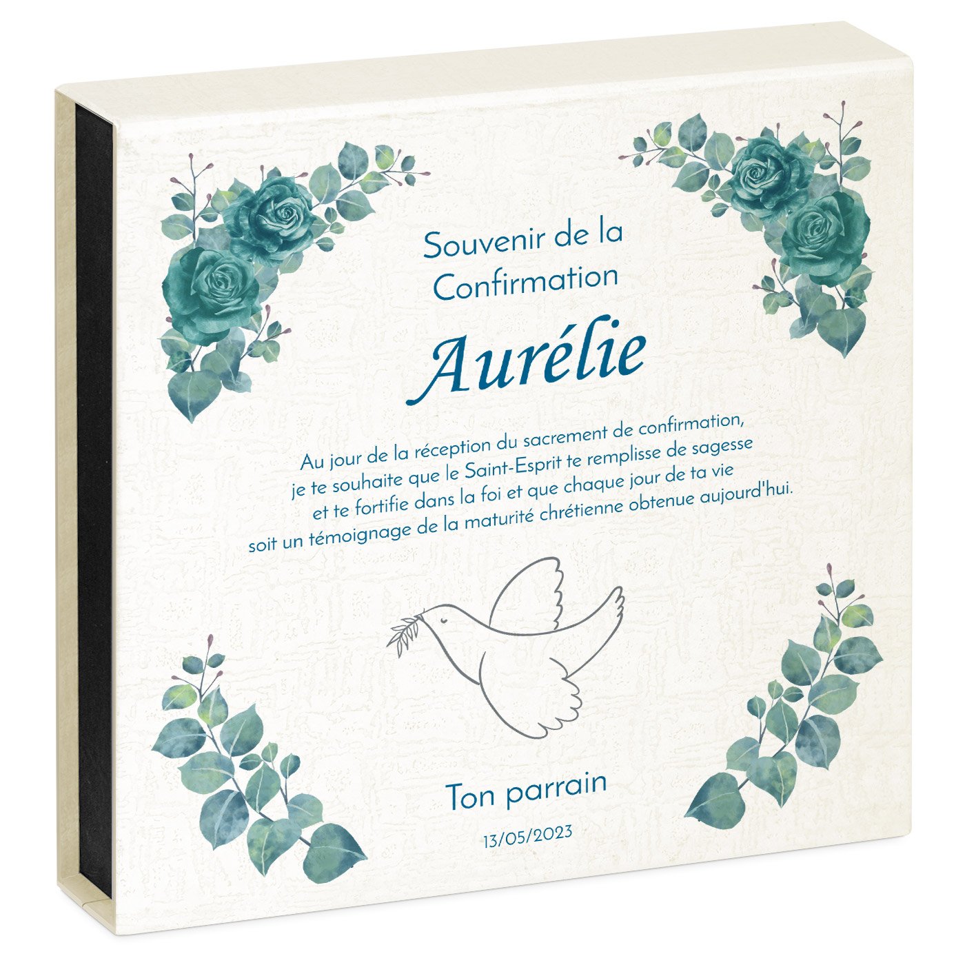 Cœur en cristal Murrano avec montre dans coffret personnalisé - Souvenir de communion pour fille
