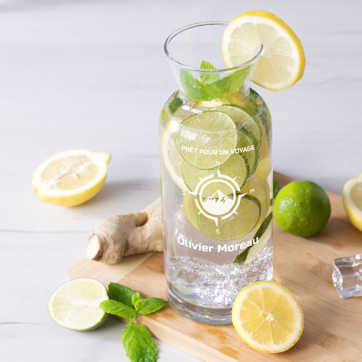 Jarra de agua de vidrio Murrano con grabado para el cumpleaños de papá