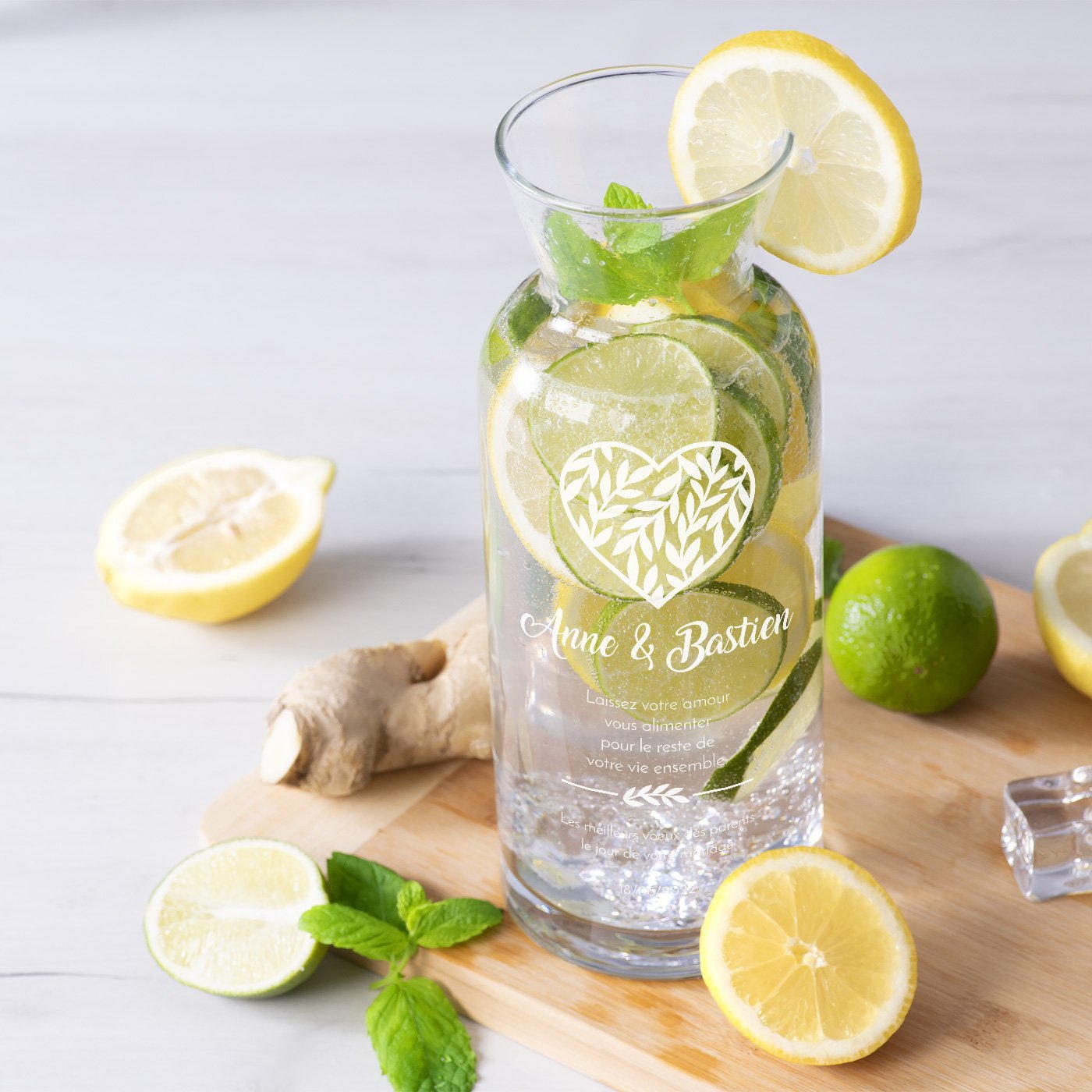 Jugo de agua de vidrio personalizado Murrano para la novia y el novio