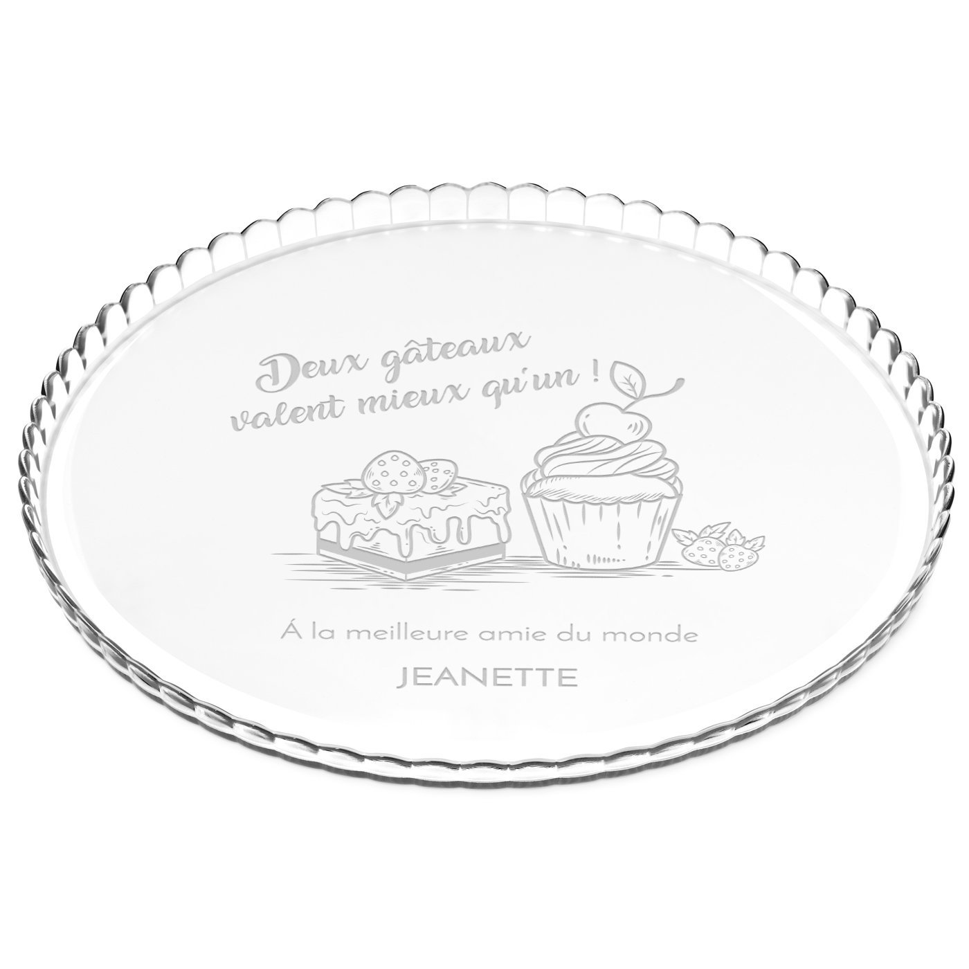Présentoir à gâteau en verre Murrano avec gravure pour l'anniversaire d'une meilleure amie