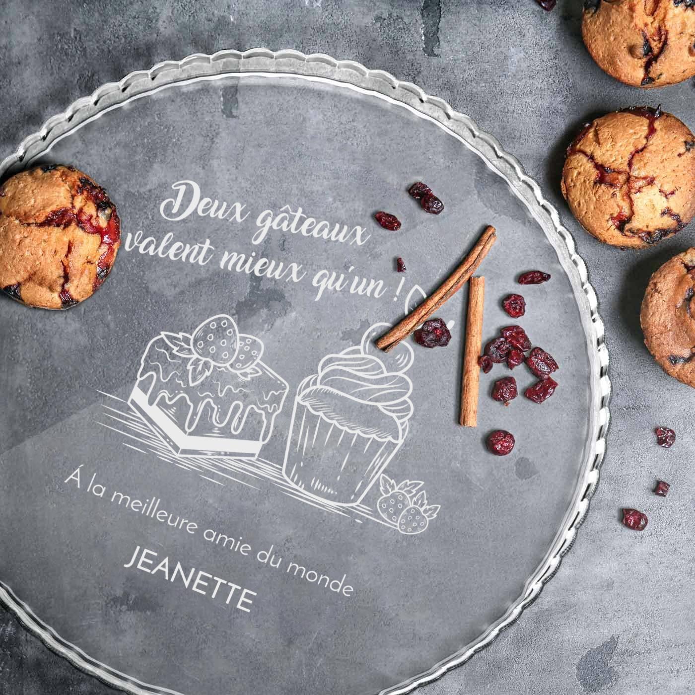 Présentoir à gâteau en verre Murrano avec gravure pour l'anniversaire d'une meilleure amie