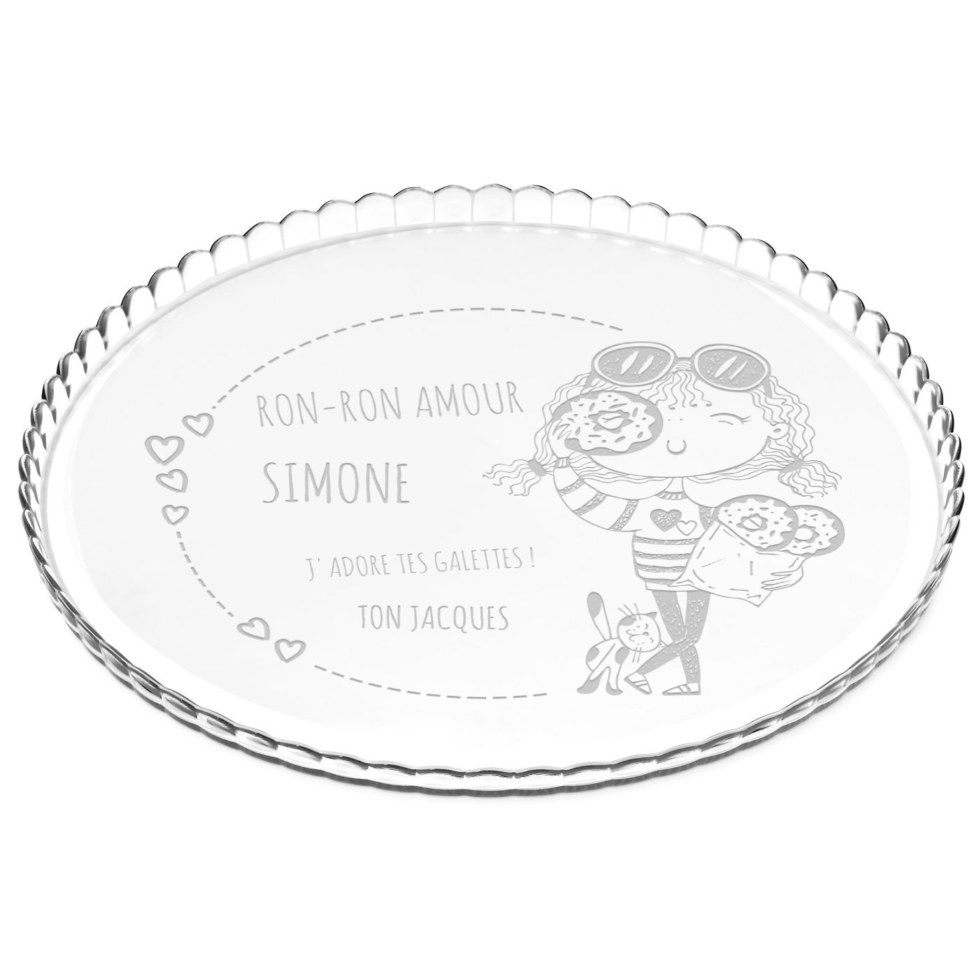Présentoir à gâteau en verre Murrano avec gravure pour femme pour la Saint-Valentin