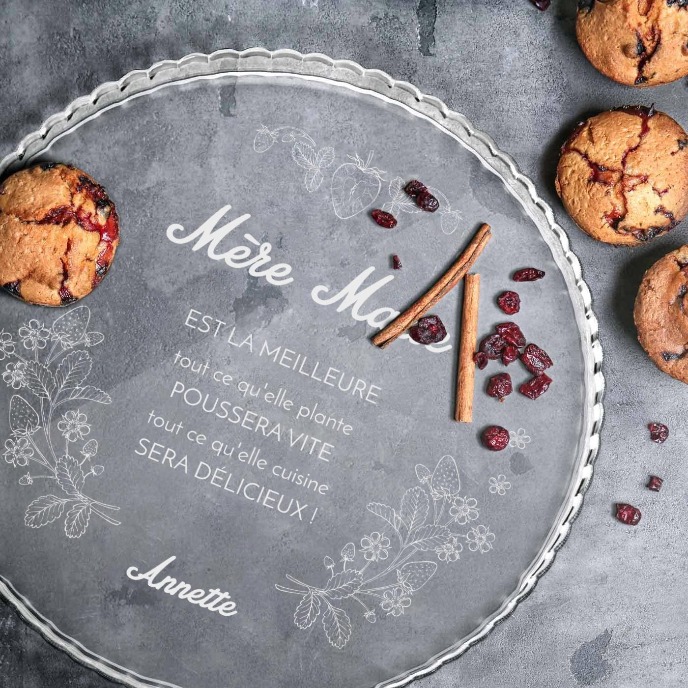 Présentoir à gâteau en verre Murrano avec gravure pour la fête des mères