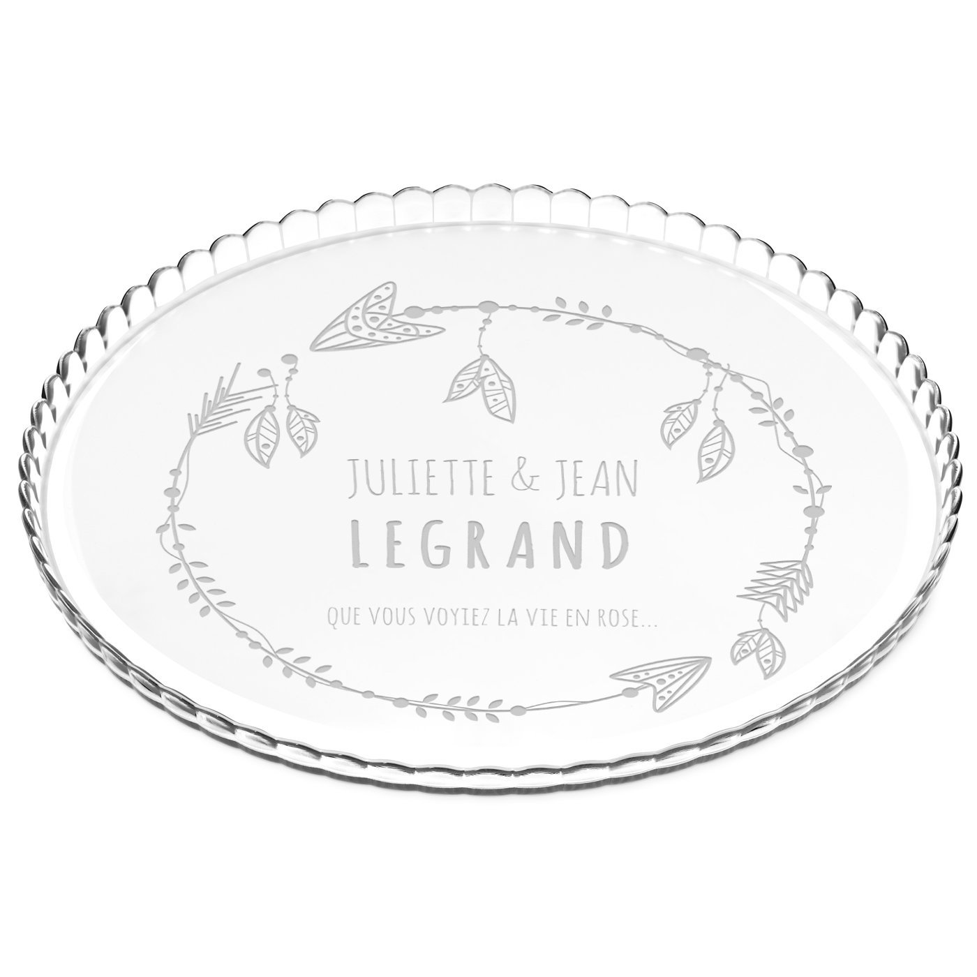 Présentoir à gâteau en verre personnalisé pour le marié et la mariée - Murrano