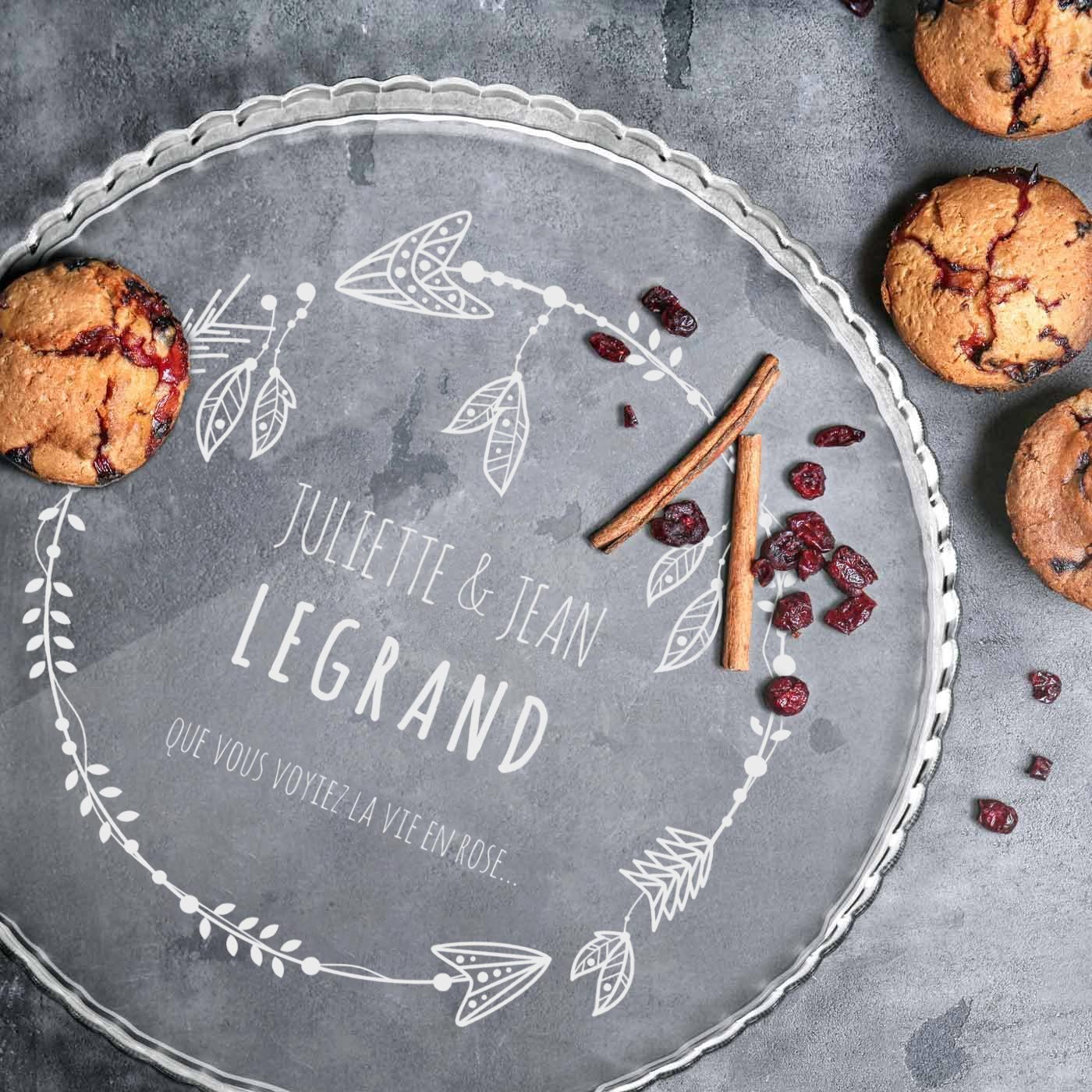 Présentoir à gâteau en verre personnalisé pour le marié et la mariée - Murrano