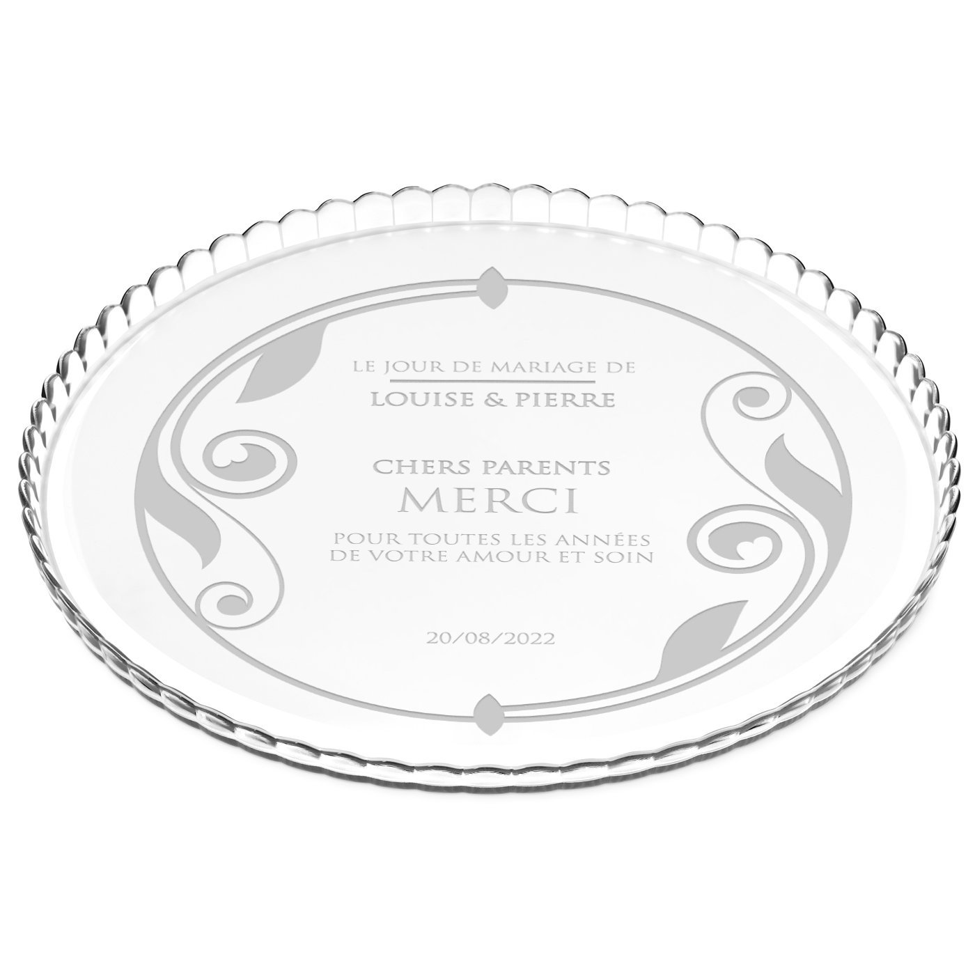 Soporte para pastel de vidrio Murrano - Grabado para papá y mamá, agradecimiento de boda