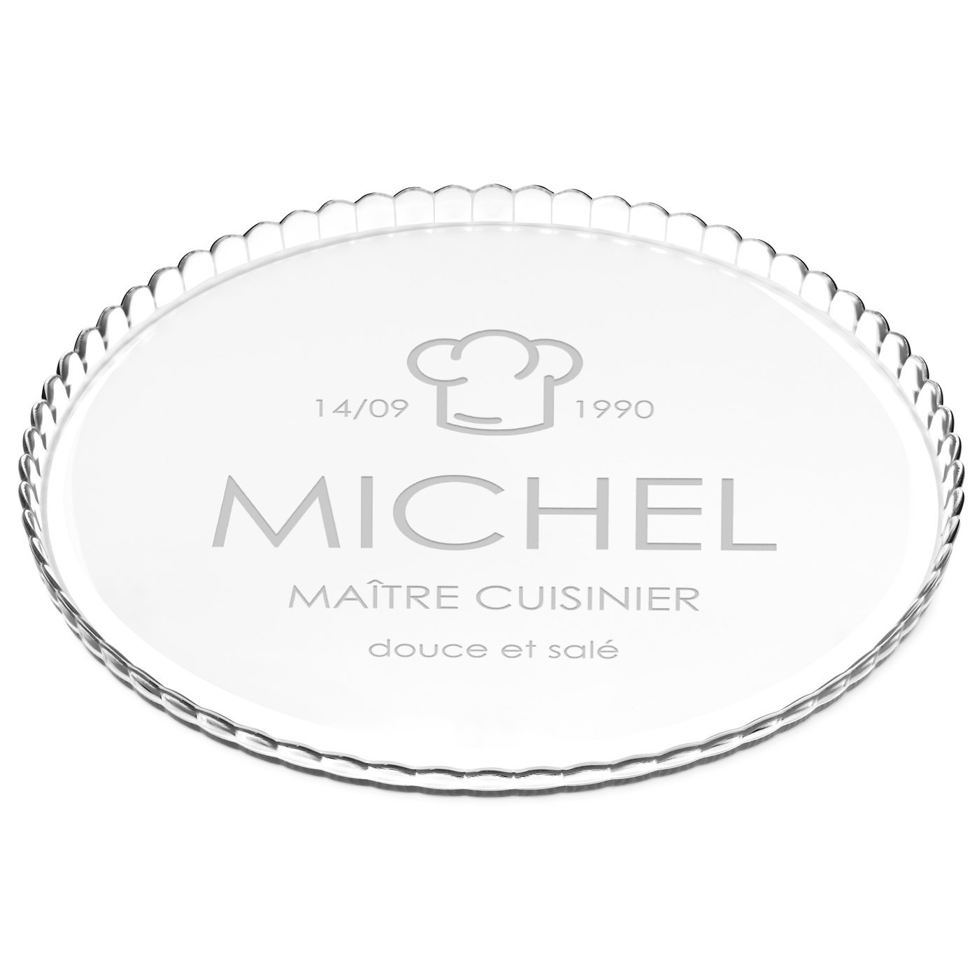 Soporte para pastel de vidrio Murrano con grabado personalizado para el cumpleaños de un hombre