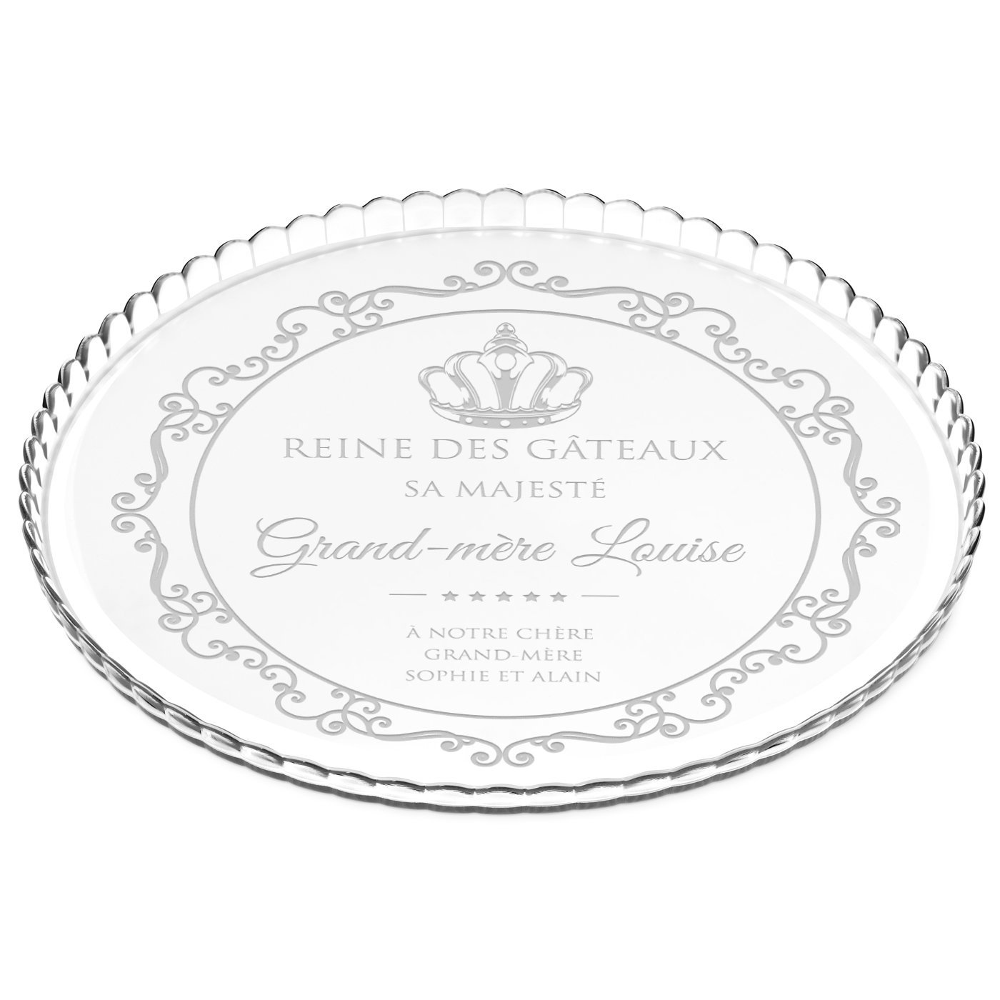 Présentoir à gâteau en verre Murrano avec gravure pour la fête des grands-mères