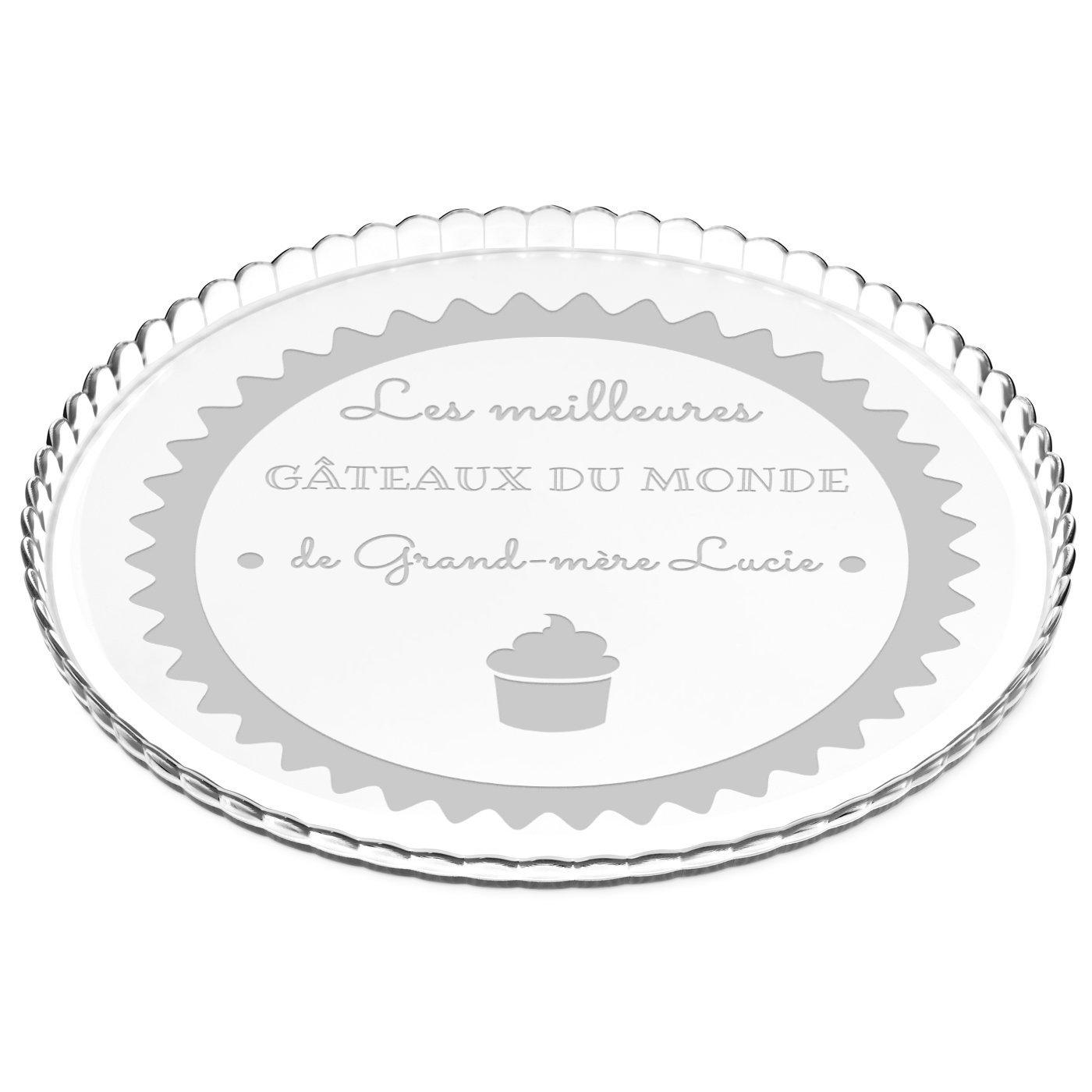 Présentoir à gâteau en verre Murrano avec gravure pour l'anniversaire de grand-mère