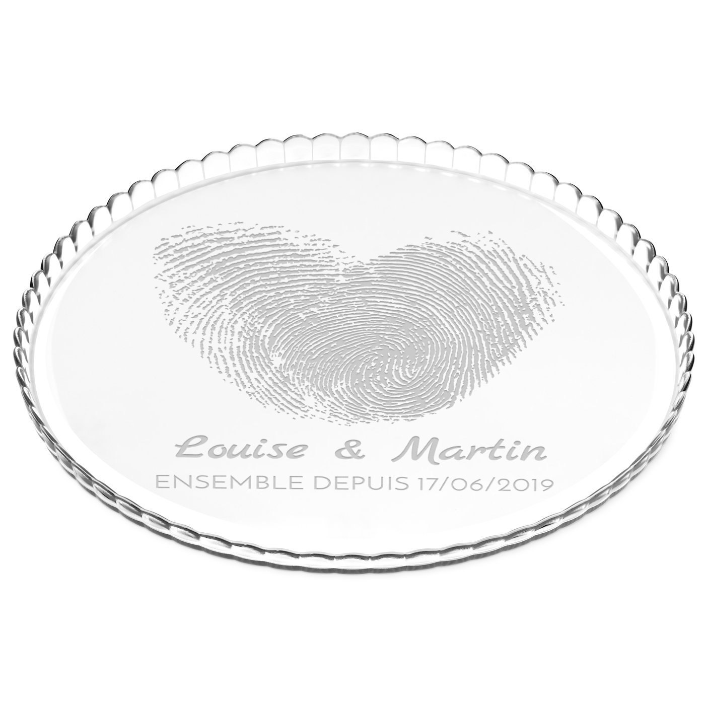 Présentoir à gâteau en verre personnalisé Murrano pour elle et lui pour l'anniversaire de mariage