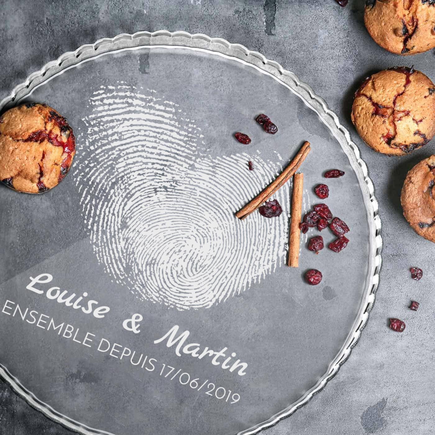 Présentoir à gâteau en verre personnalisé Murrano pour elle et lui pour l'anniversaire de mariage
