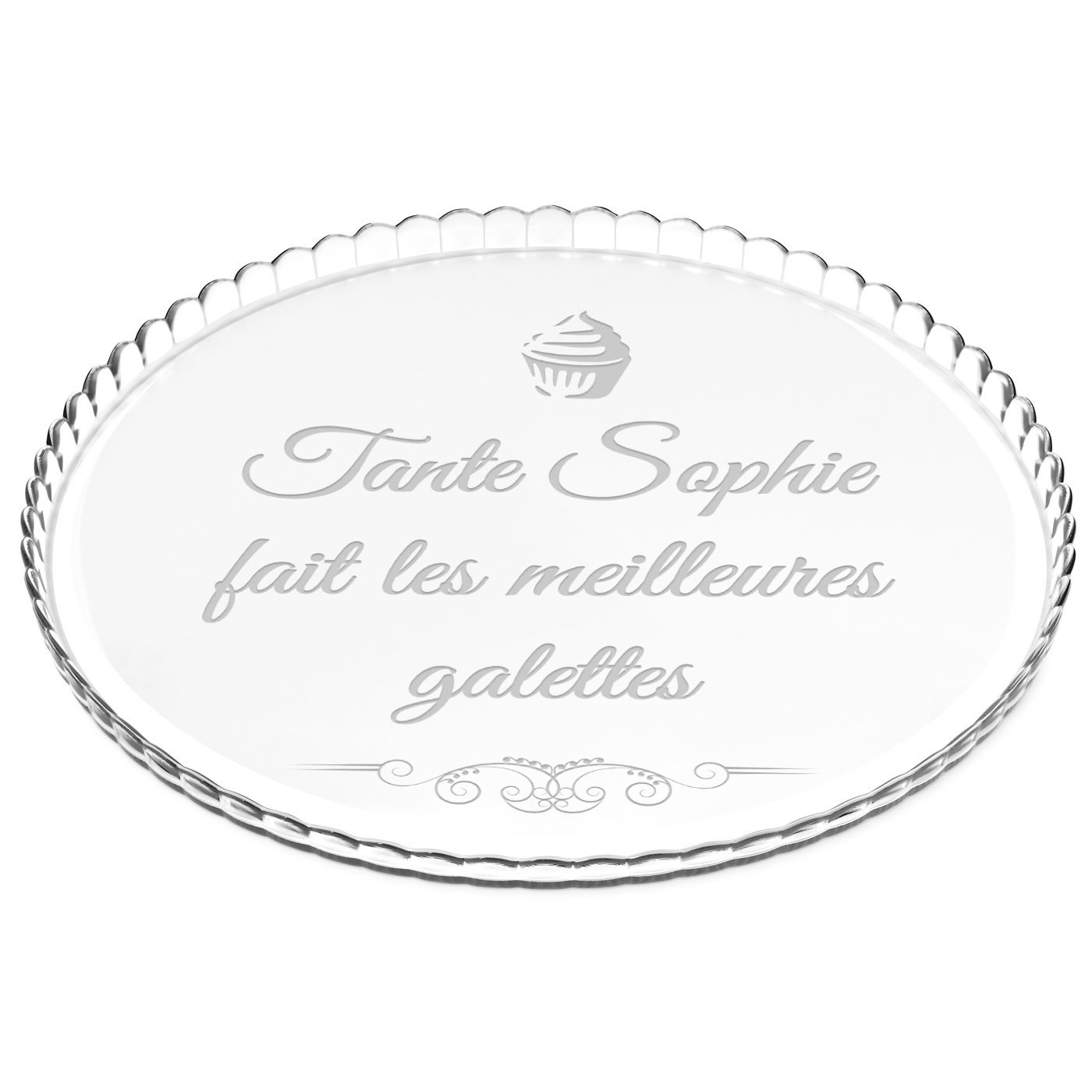 Présentoir à gâteau en verre Murrano avec gravure pour l'anniversaire d'une tante