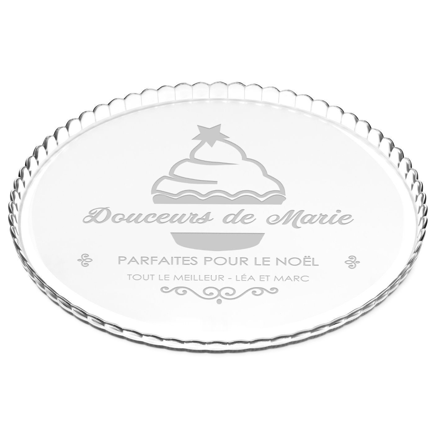 Présentoir à gâteau en verre Murrano avec gravure pour maman pour Noël