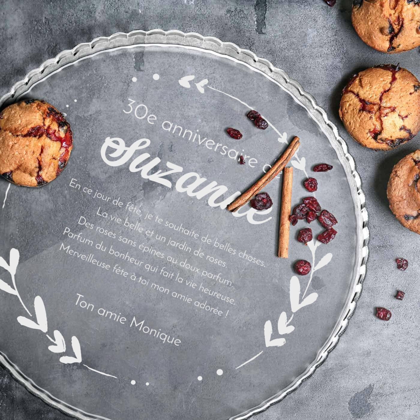 Présentoir à gâteau en verre personnalisé Murrano pour un cadeau d'anniversaire original
