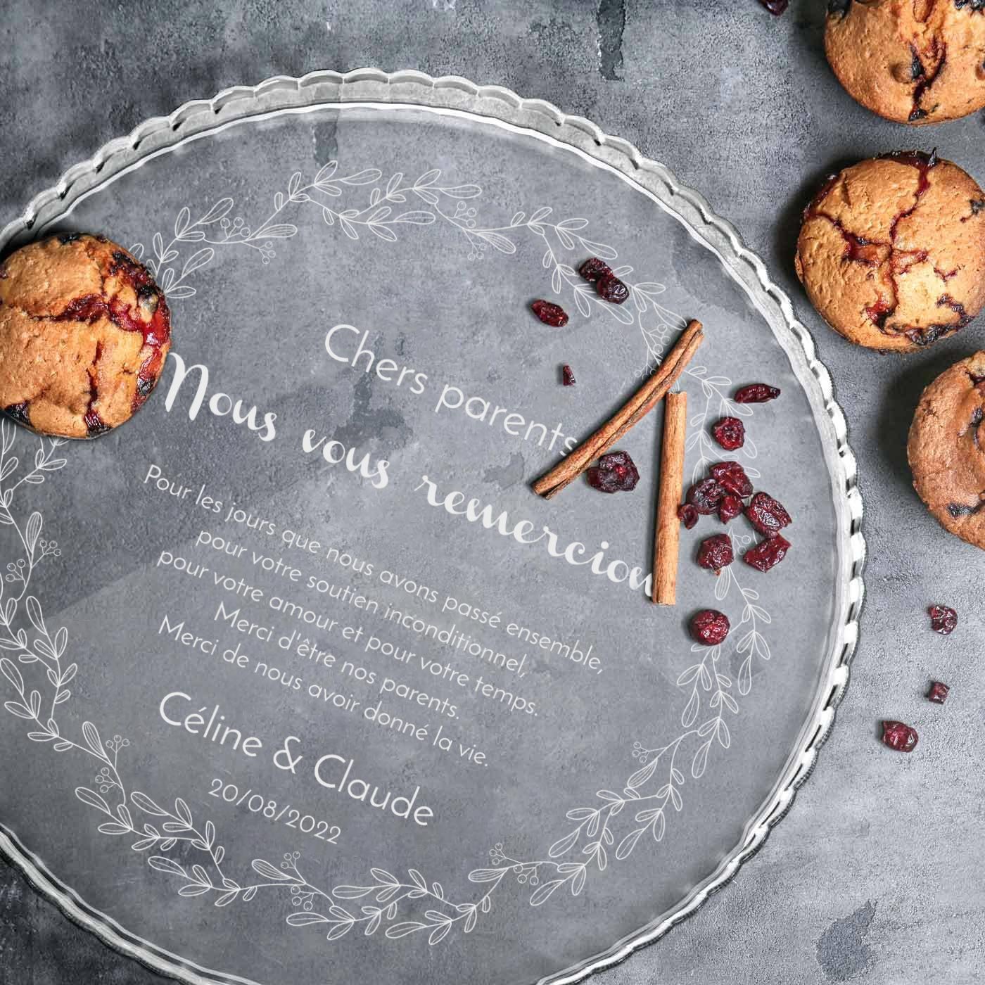 Murrano Glass Cake Stand with Engraving for Parents