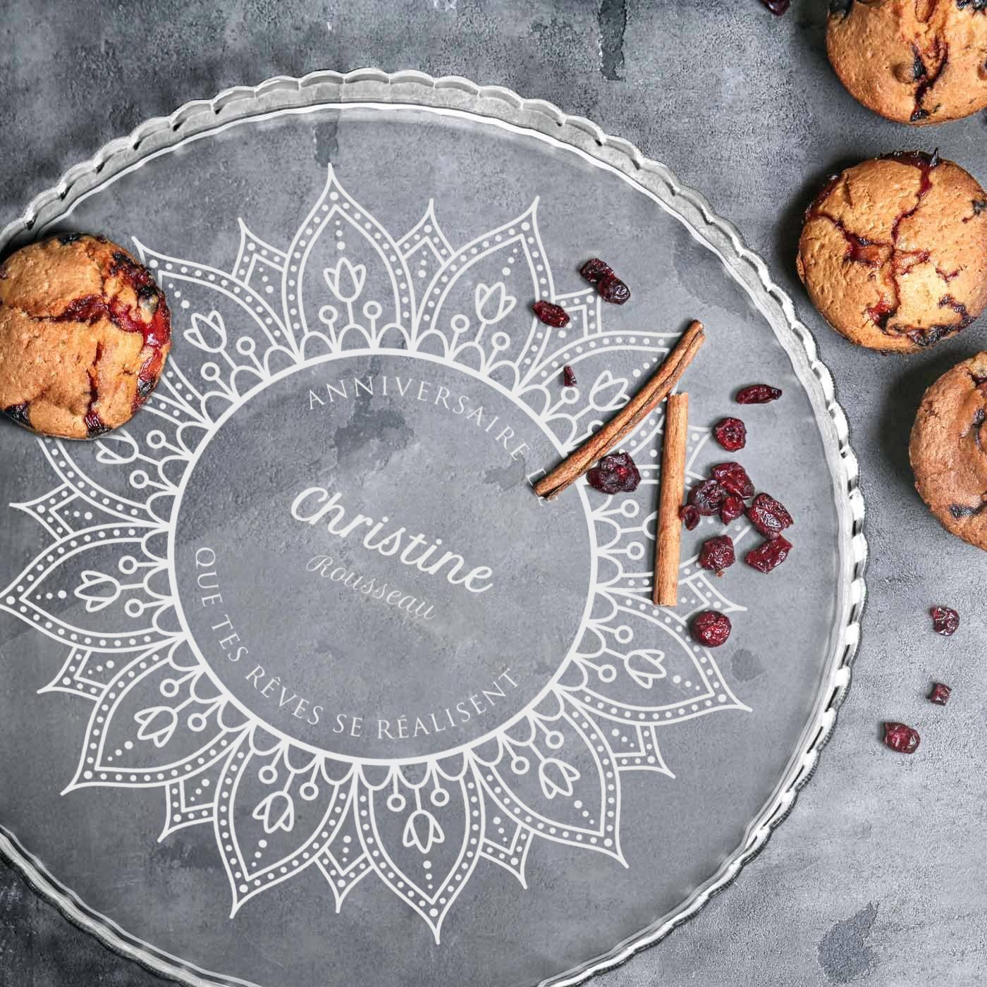 Présentoir à gâteau en verre personnalisé Murrano pour marraine - Pour son anniversaire