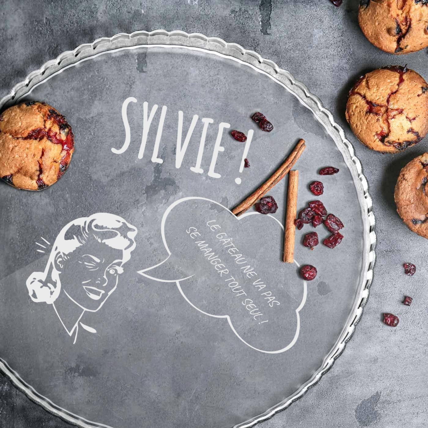 Présentoir à gâteau en verre personnalisé Murrano pour l'anniversaire d'une amie