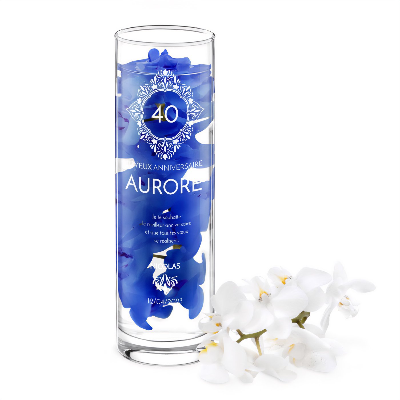 Vaso de vidrio personalizado Murrano para su 40º cumpleaños