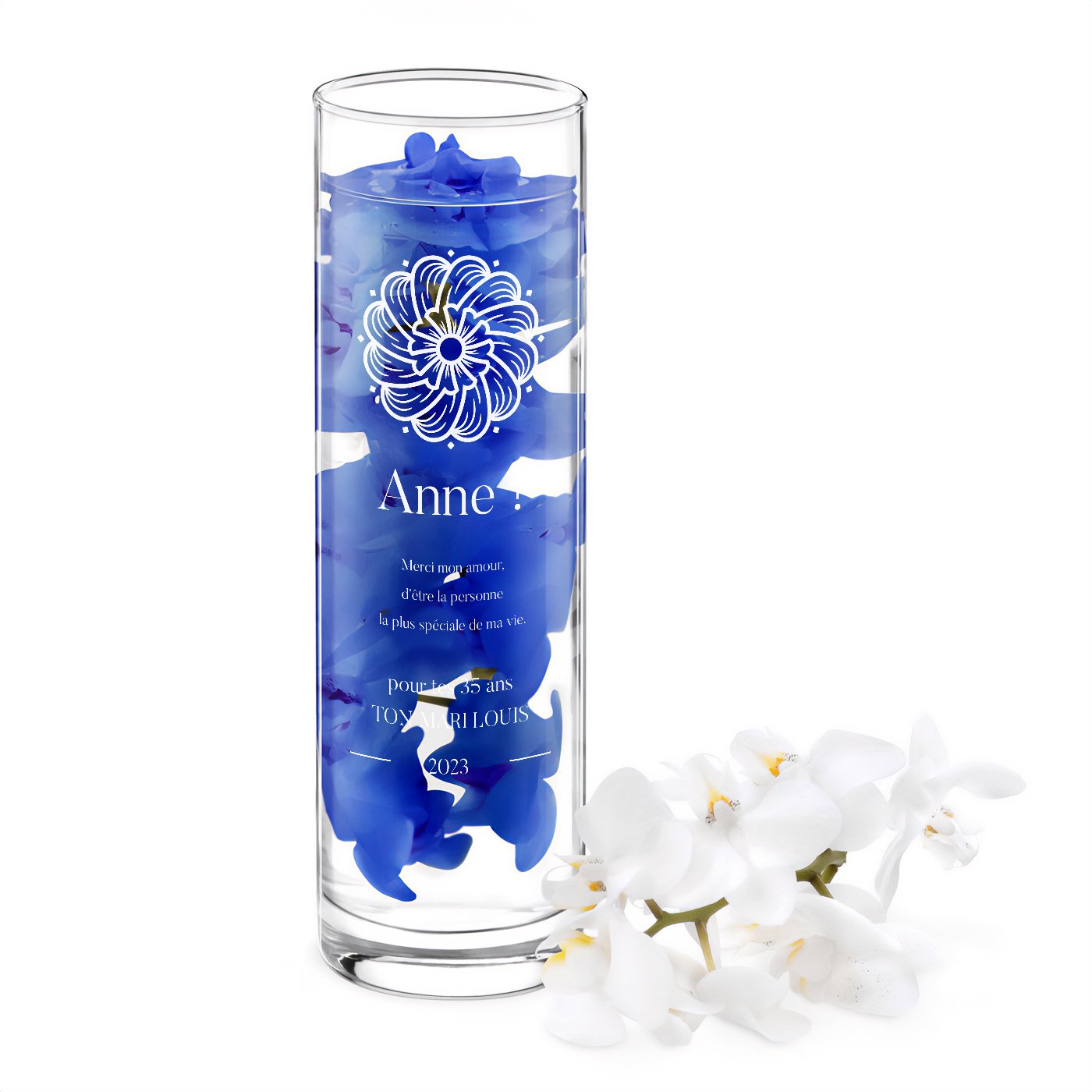 Vaso de vidrio personalizado Murrano para su cumpleaños número 35
