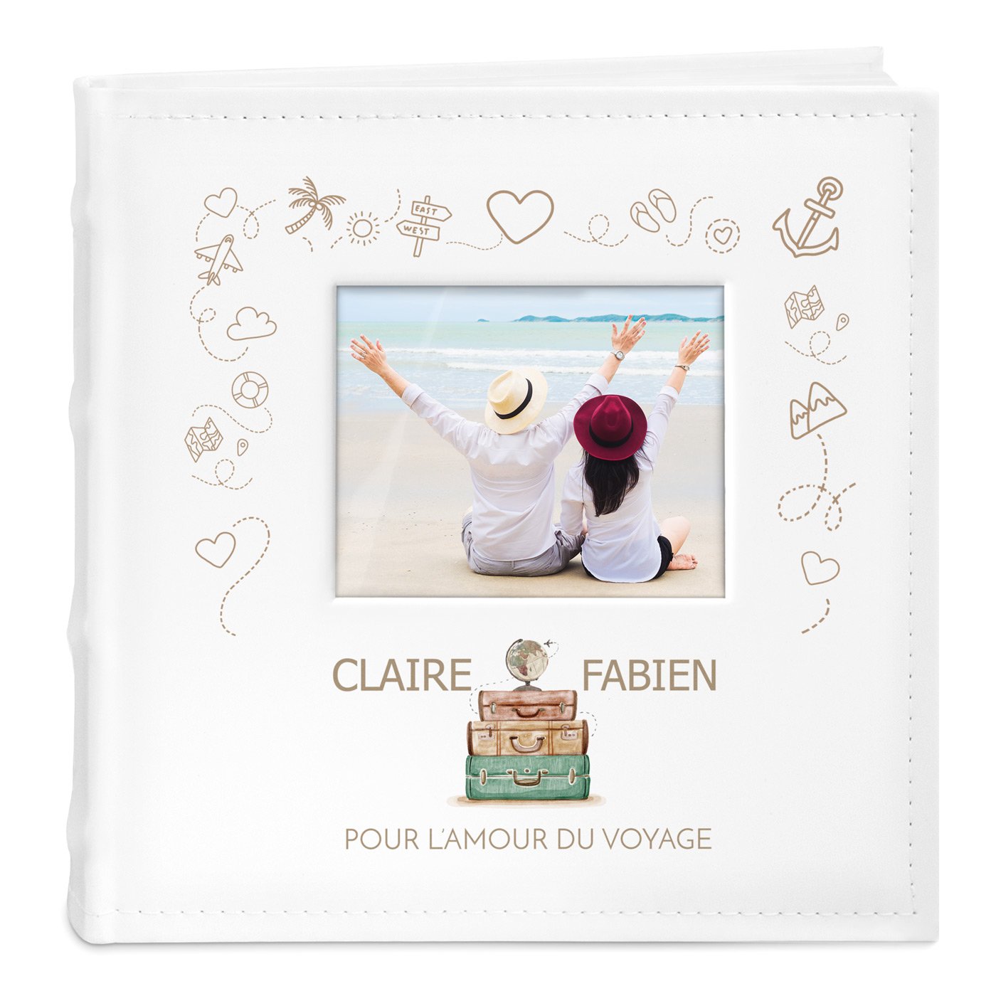 Murrano Photo Album with Picture Window and Custom Print for Traveling Couples or Wedding Reminiscences