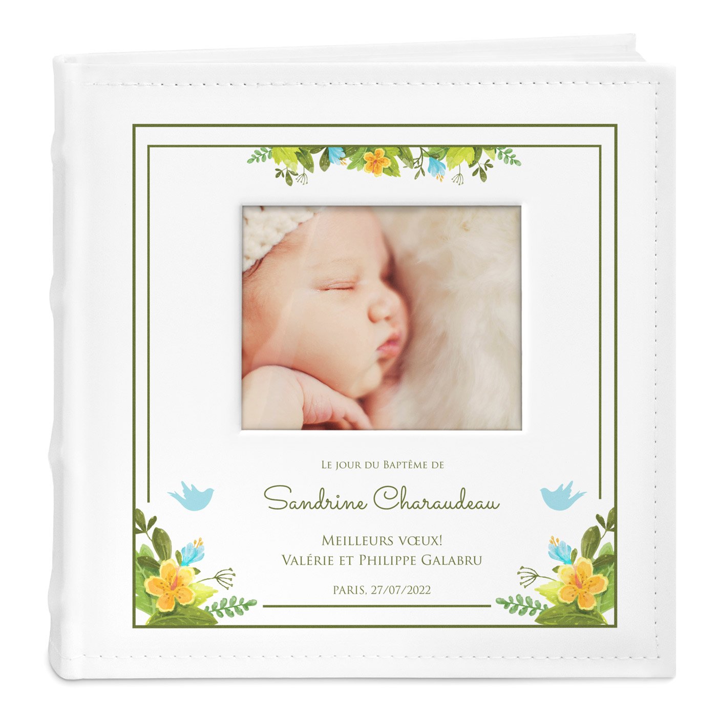 Murrano Photo Album with Picture Window and Custom Print for Girl's Baptism