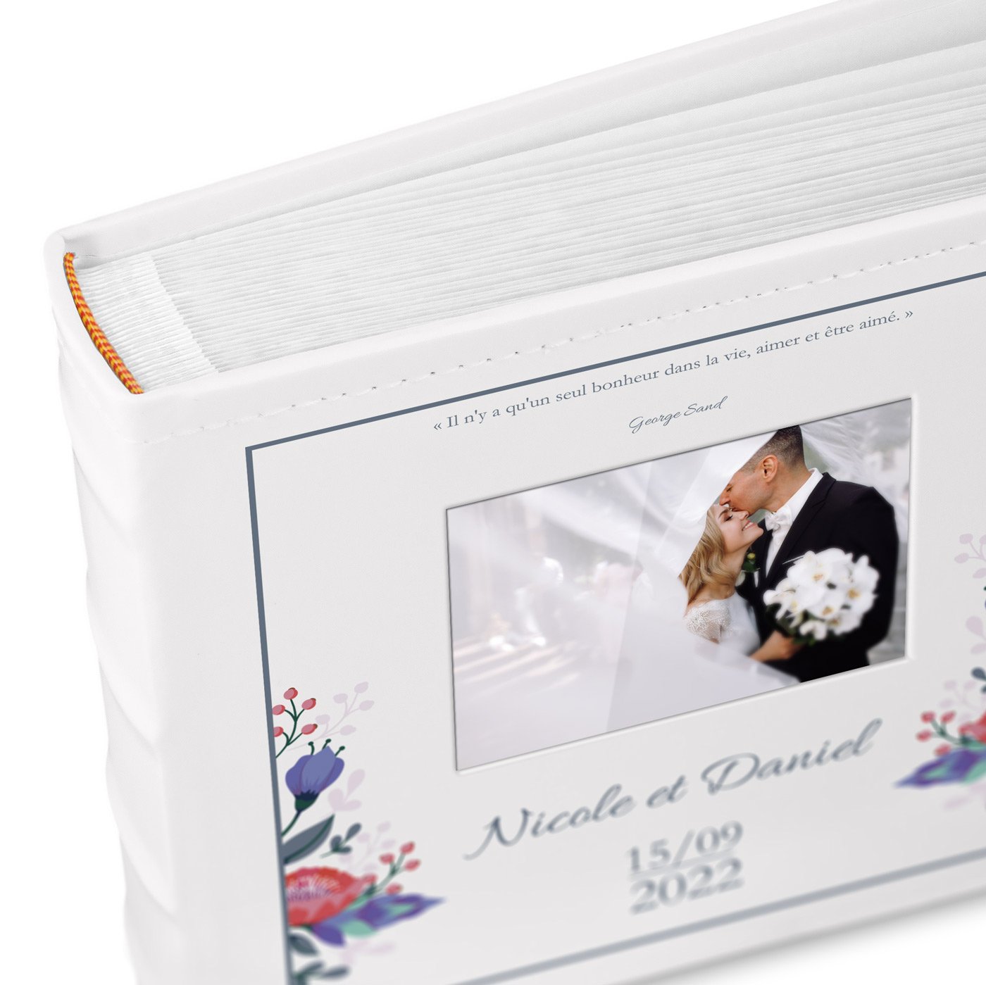 Álbum de fotos Murrano con ventana y impresión personalizada para pareja boda