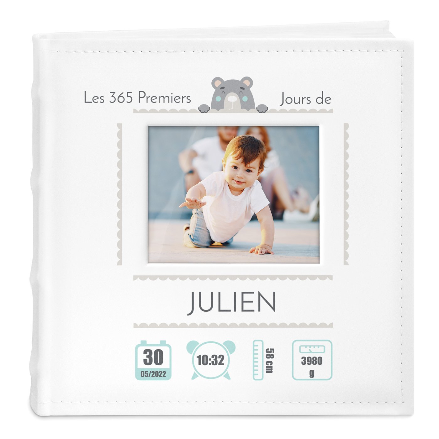 Murrano Photo Album with Picture Window and Custom Print for Baby Boy Birth