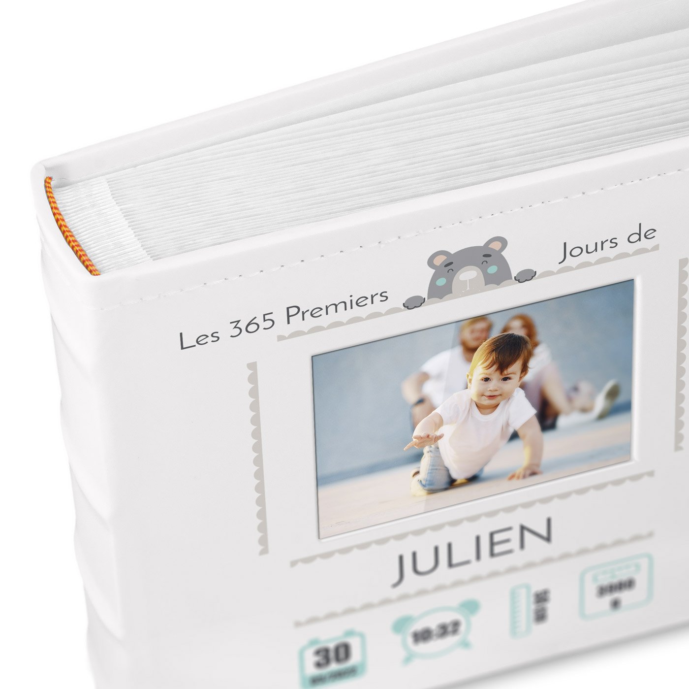 Murrano Photo Album with Picture Window and Custom Print for Baby Boy Birth