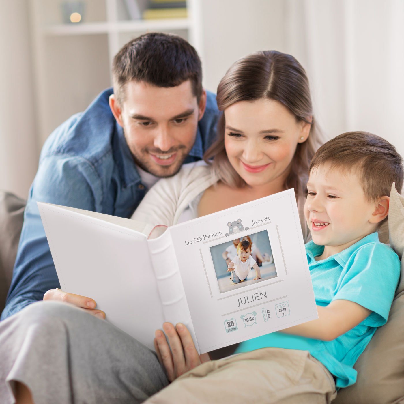 Murrano Photo Album with Picture Window and Custom Print for Baby Boy Birth