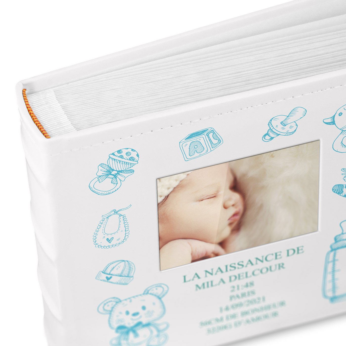 Murrano Photo Album with Picture Window and Custom Print for Baby Girl Birth