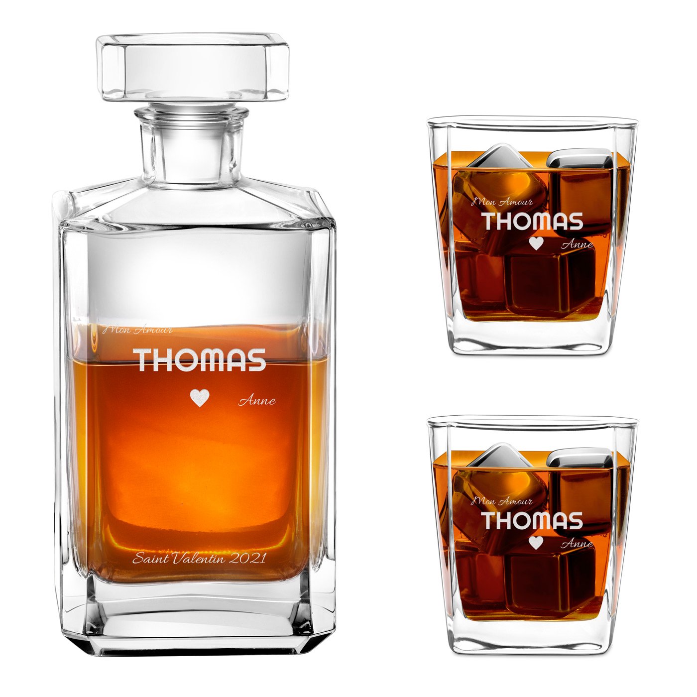 Set de decantador de whisky personalizado Murrano con 2 vasos para hombres en el Día de San Valentín