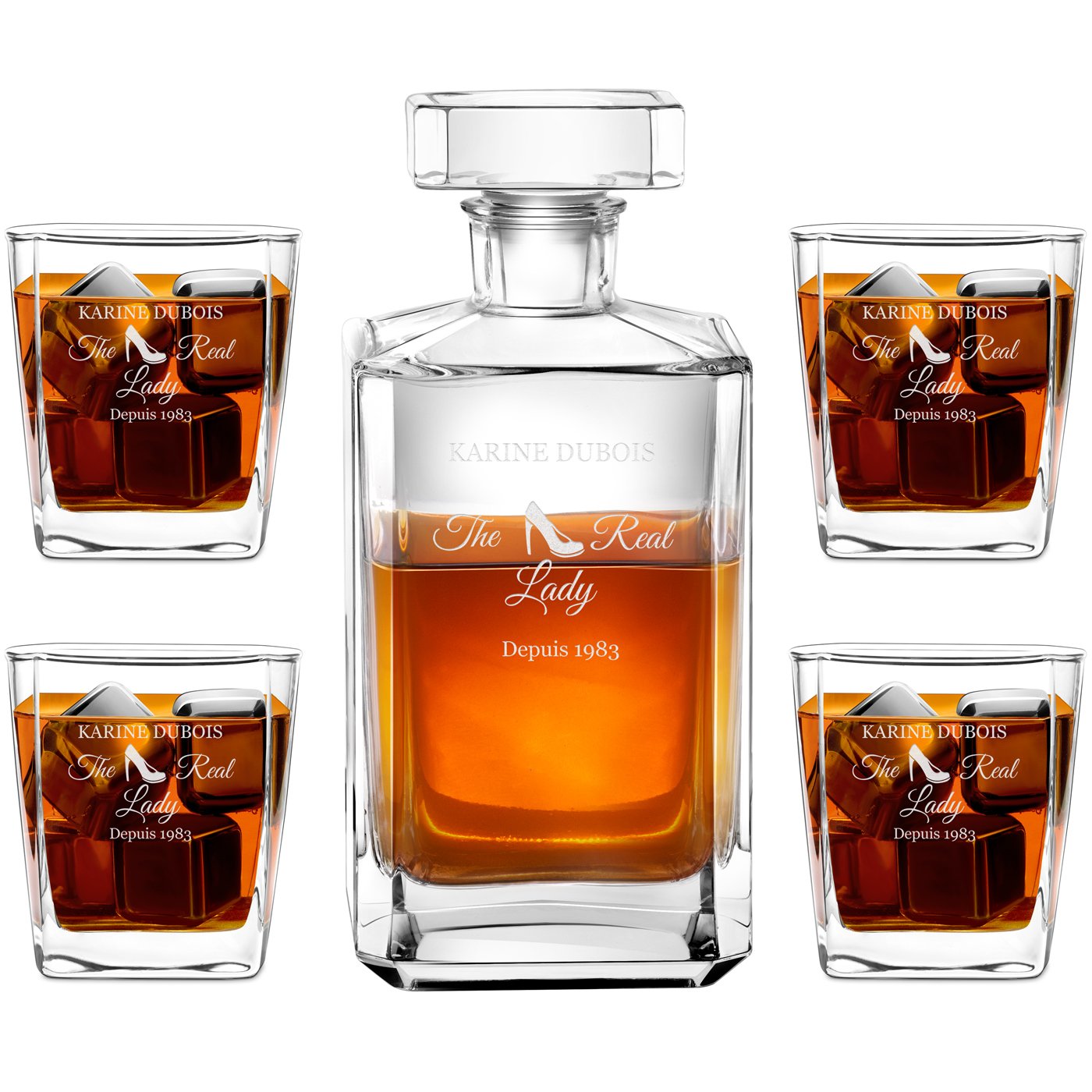 Set de decantador de whisky personalizado Murrano y vasos para el cumpleaños de su mejor amiga