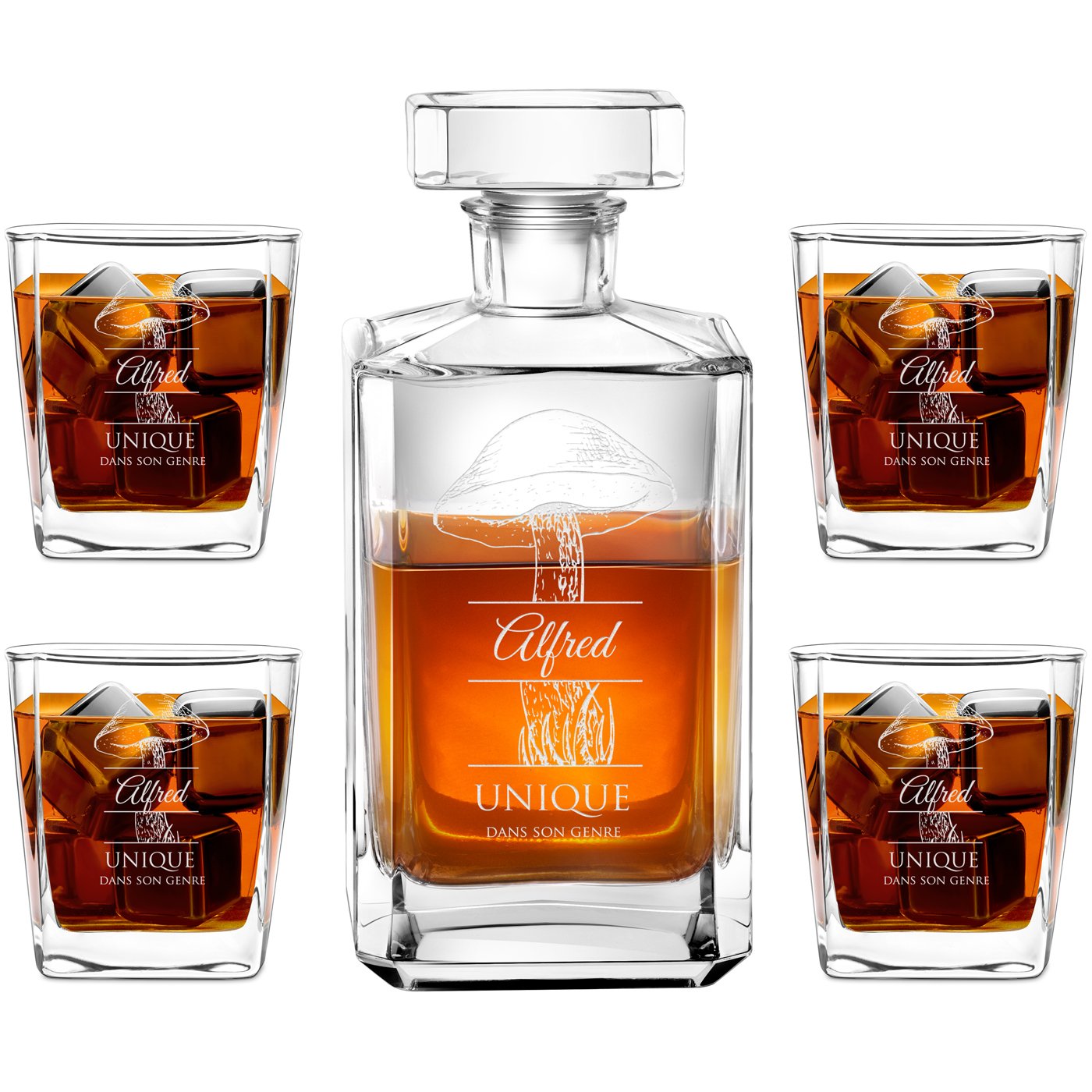 Carafe à whisky Bourbon Murrano et 4 verres avec gravure pour meilleur ami