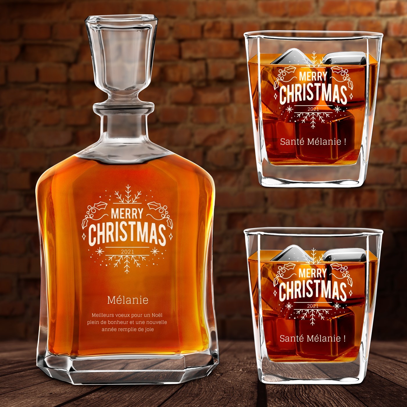 Set de vasos de whisky Murrano con grabado personalizado para ella