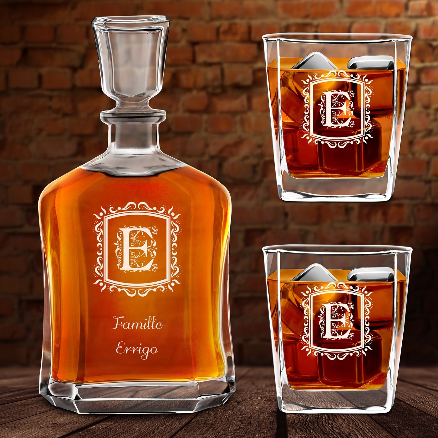 Set de decantador de whisky Murrano con grabado personalizado para pareja