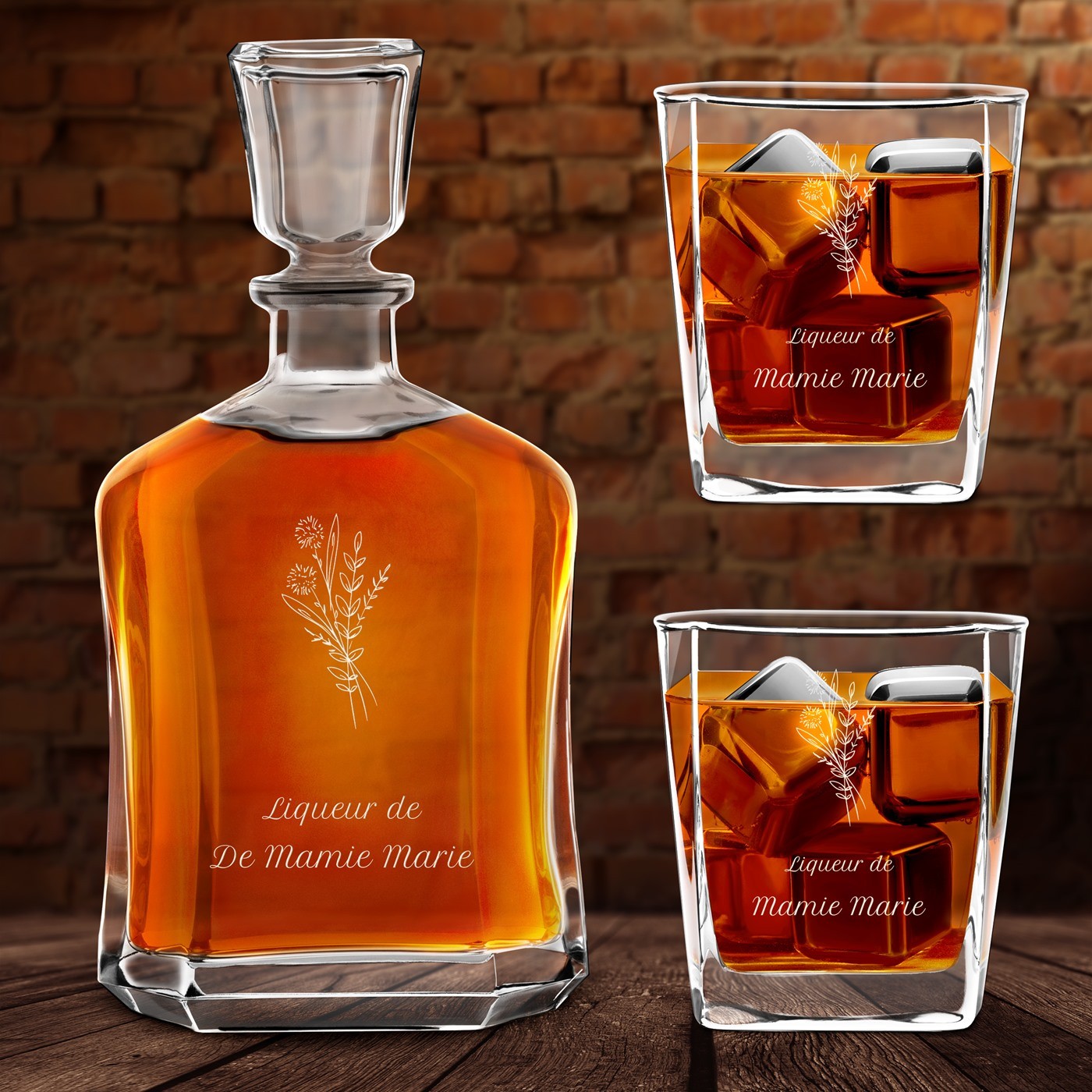 Set de decantador de whisky Murrano con grabado personalizado