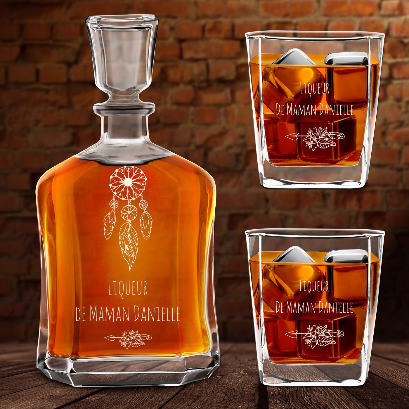 Set de decantador y vasos de whisky Murrano con grabado personalizado para mamá