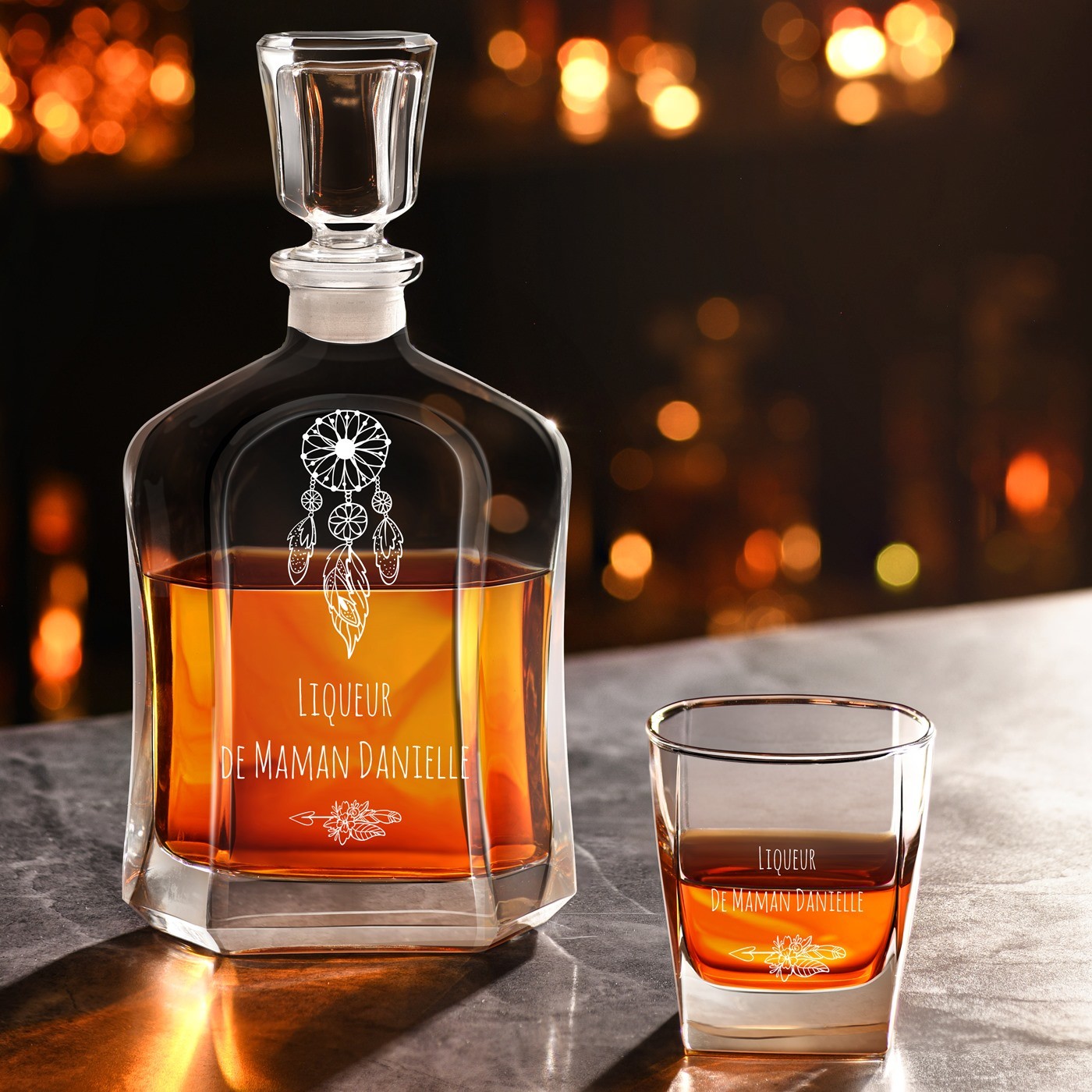 Set de decantador y vasos de whisky Murrano con grabado personalizado para mamá