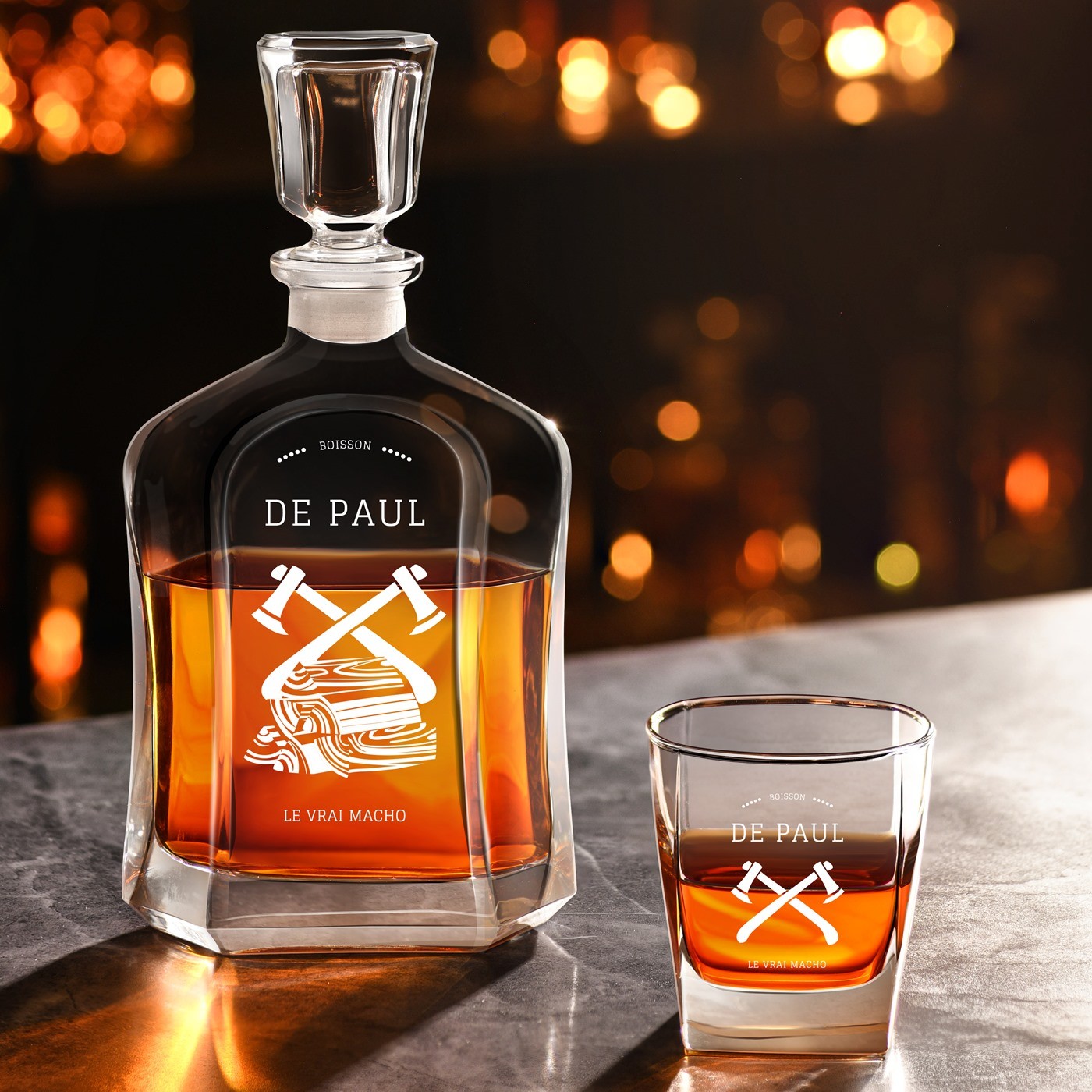 Set de decantador de whisky Murrano con grabado personalizado para hombre