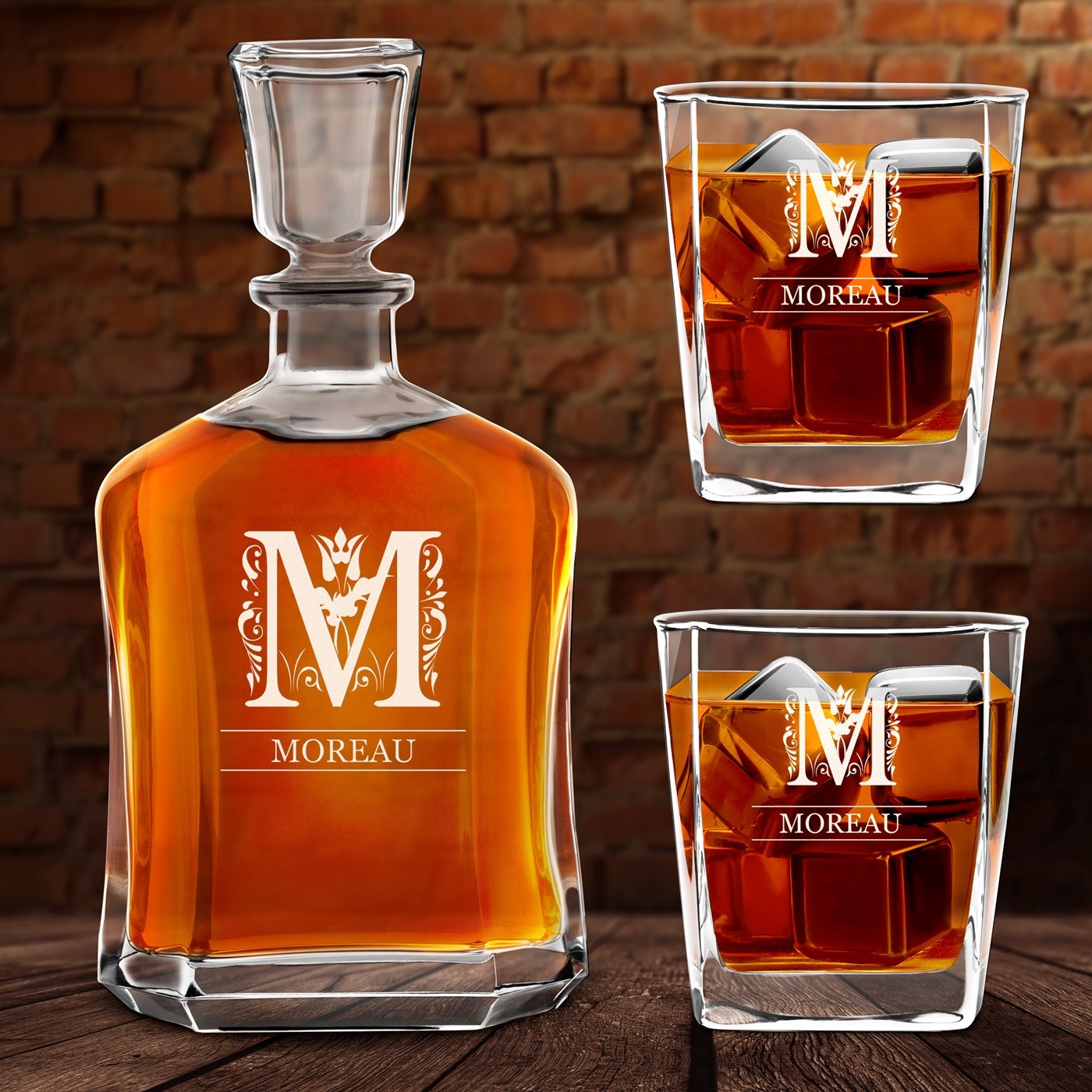 Set de decantador de whisky Murrano con grabado personalizado