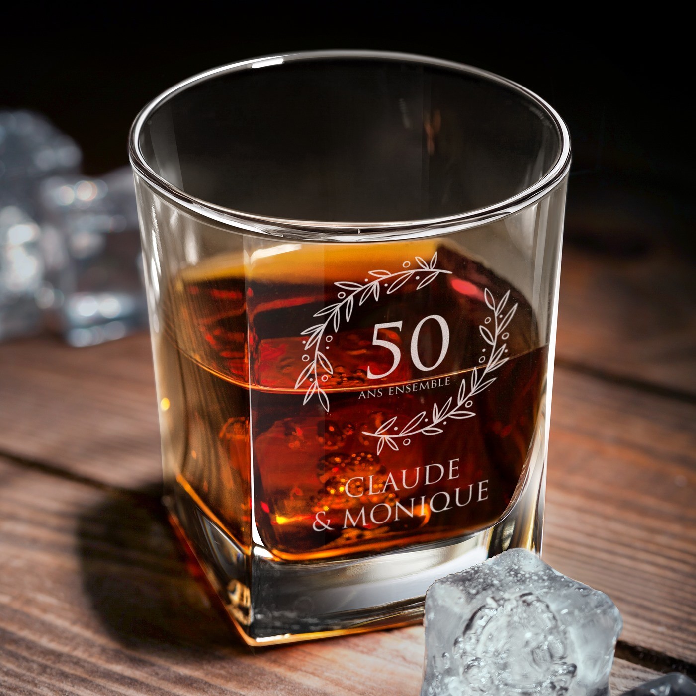 Set de vasos de whisky Murrano con grabado personalizado para el 50º aniversario de boda