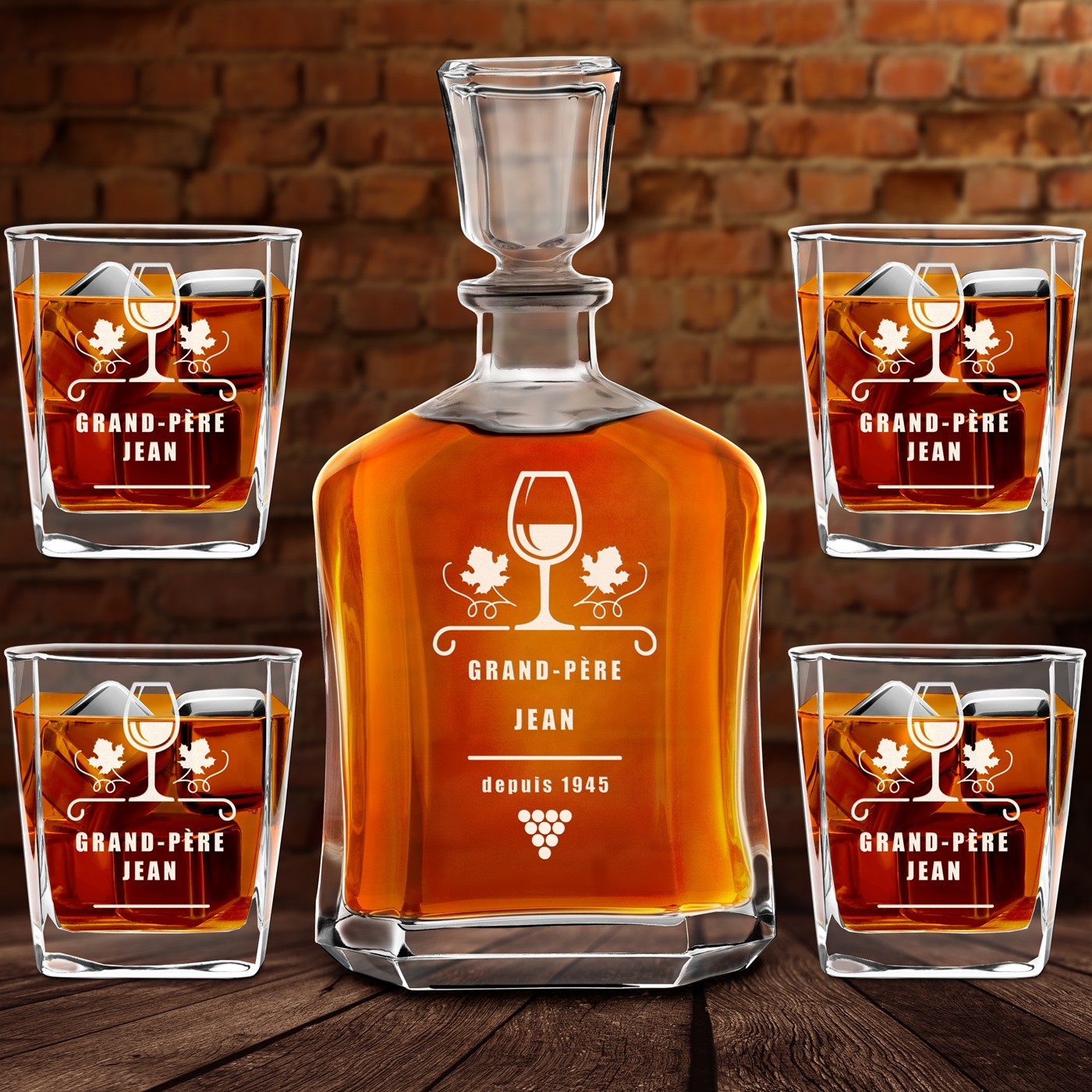 Set de decantador de whisky Murrano con grabado para el cumpleaños de papá