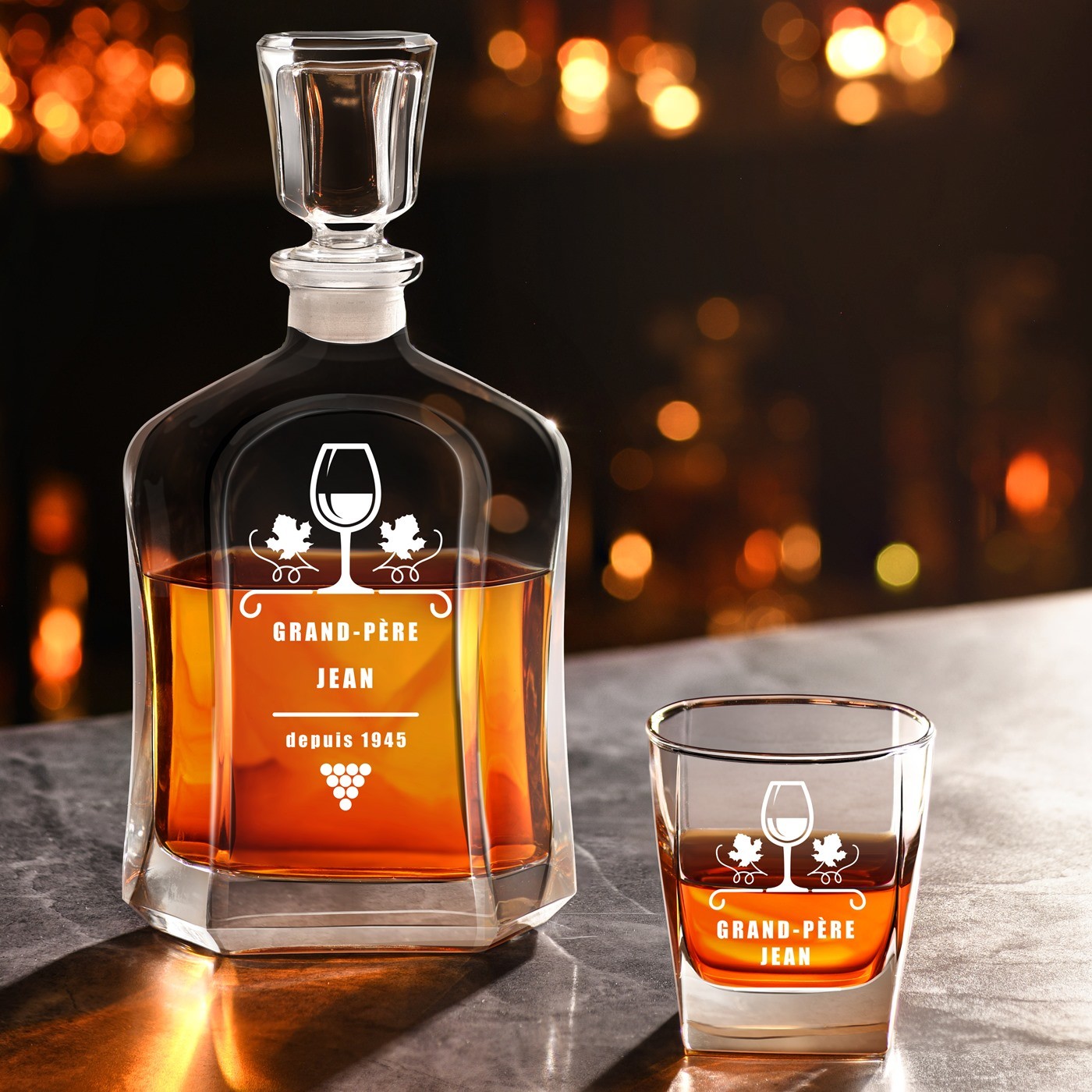 Set de decantador de whisky Murrano con grabado para el cumpleaños de papá