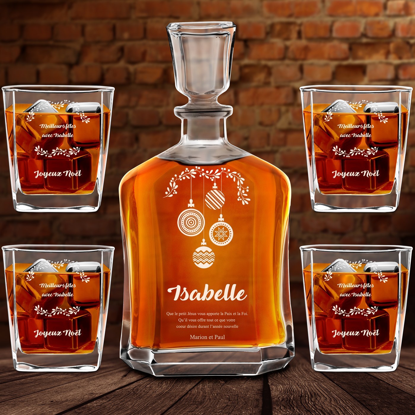 Set de decantador de whisky Murrano y vasos con grabado láser para mujer