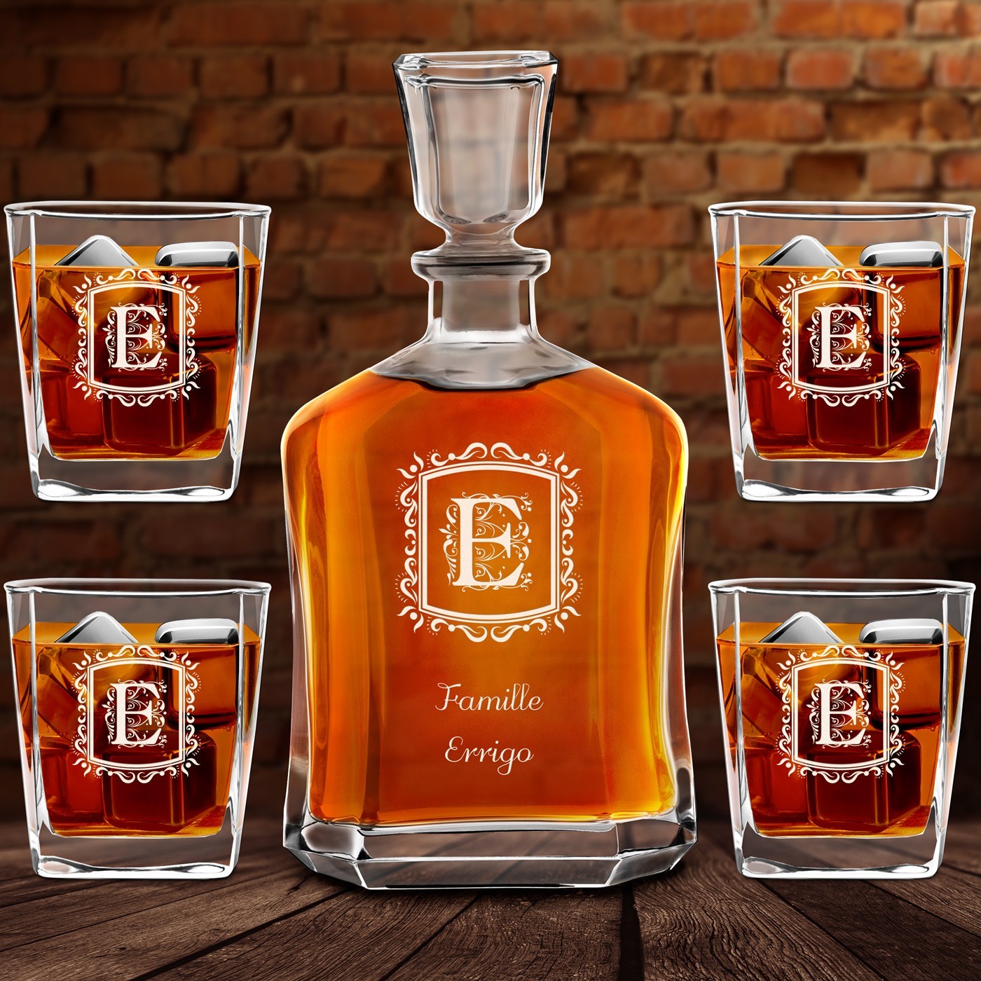 Set de decantador de whisky Murrano con grabado para pareja
